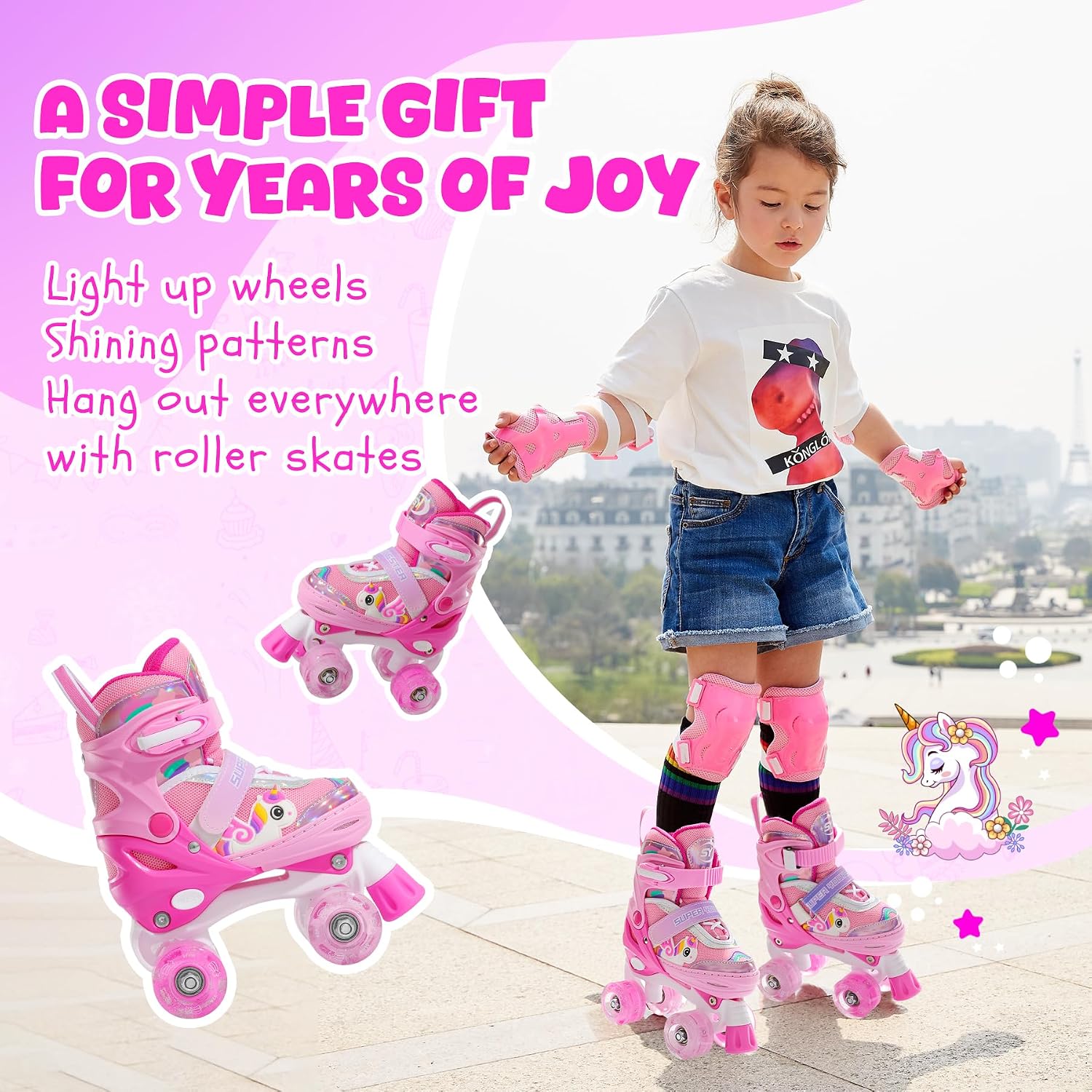 SUPER YOUNGSTER Patines de ruedas ajustables con luces LED para niñ...