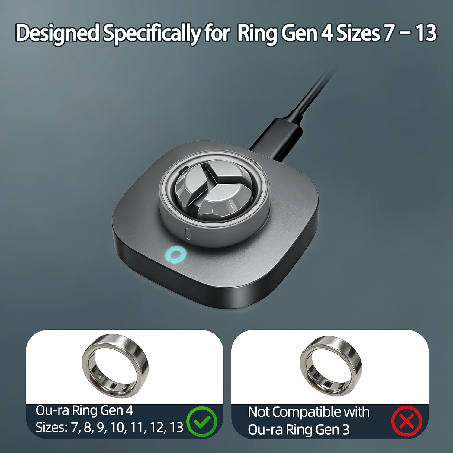 Cargador compatible con Ou-ra Ring Gen 4: Base de carga rápida para...