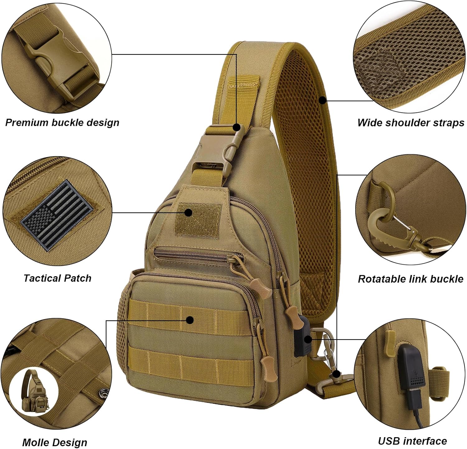 ZHIERNA Mochila Táctica de Bandolera con Soporte para Botella de Ag...