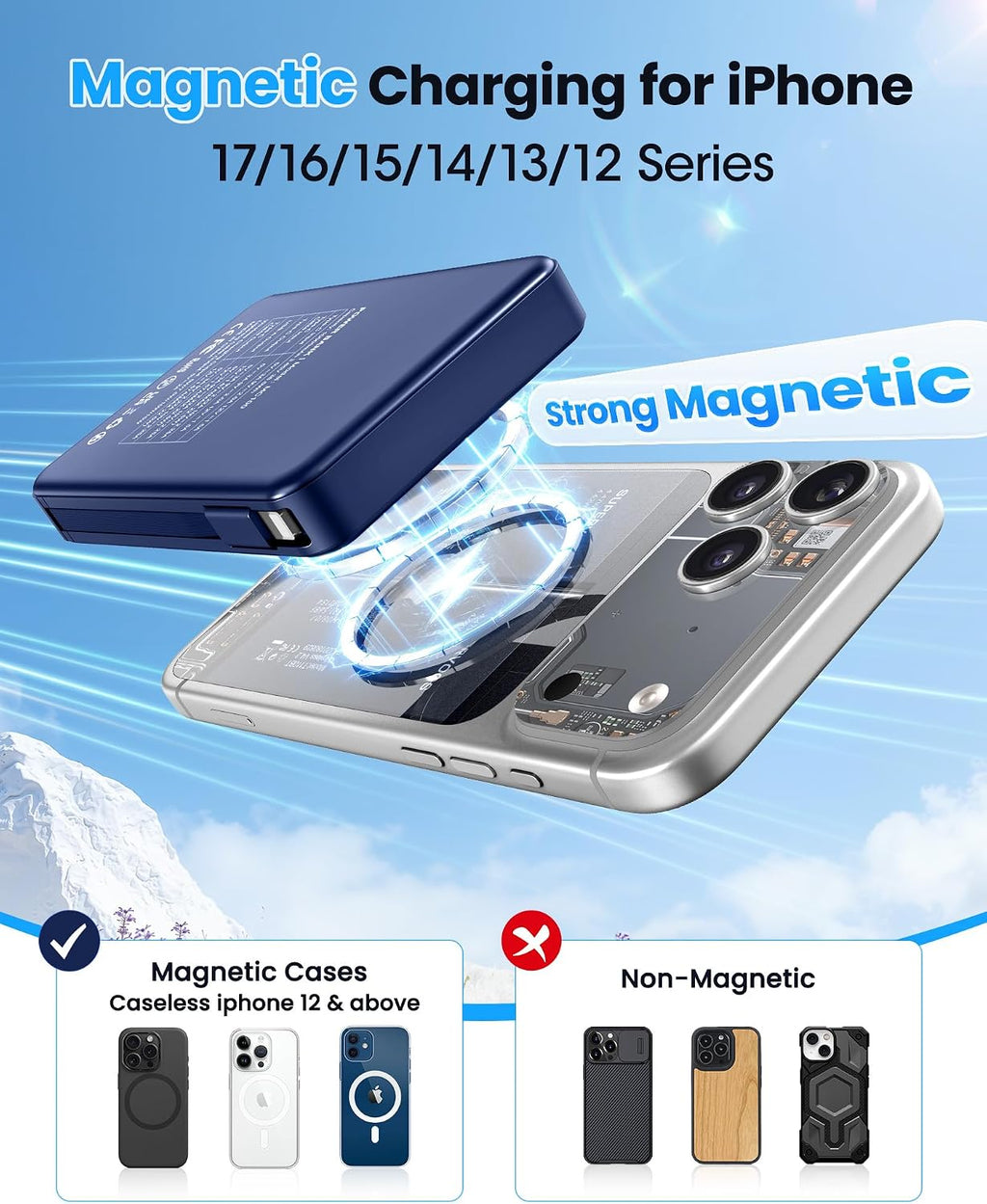 Chowchamps Cargador portátil magnético 10000mAh Power Bank 22.5W Ca...