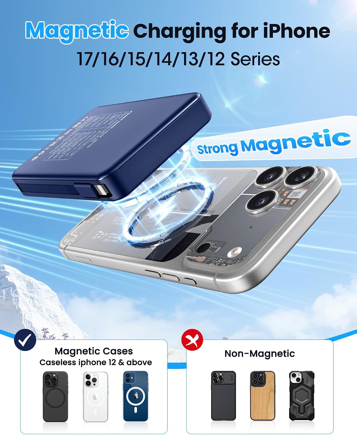 Chowchamps Cargador portátil magnético 10000mAh Power Bank 22.5W Ca...