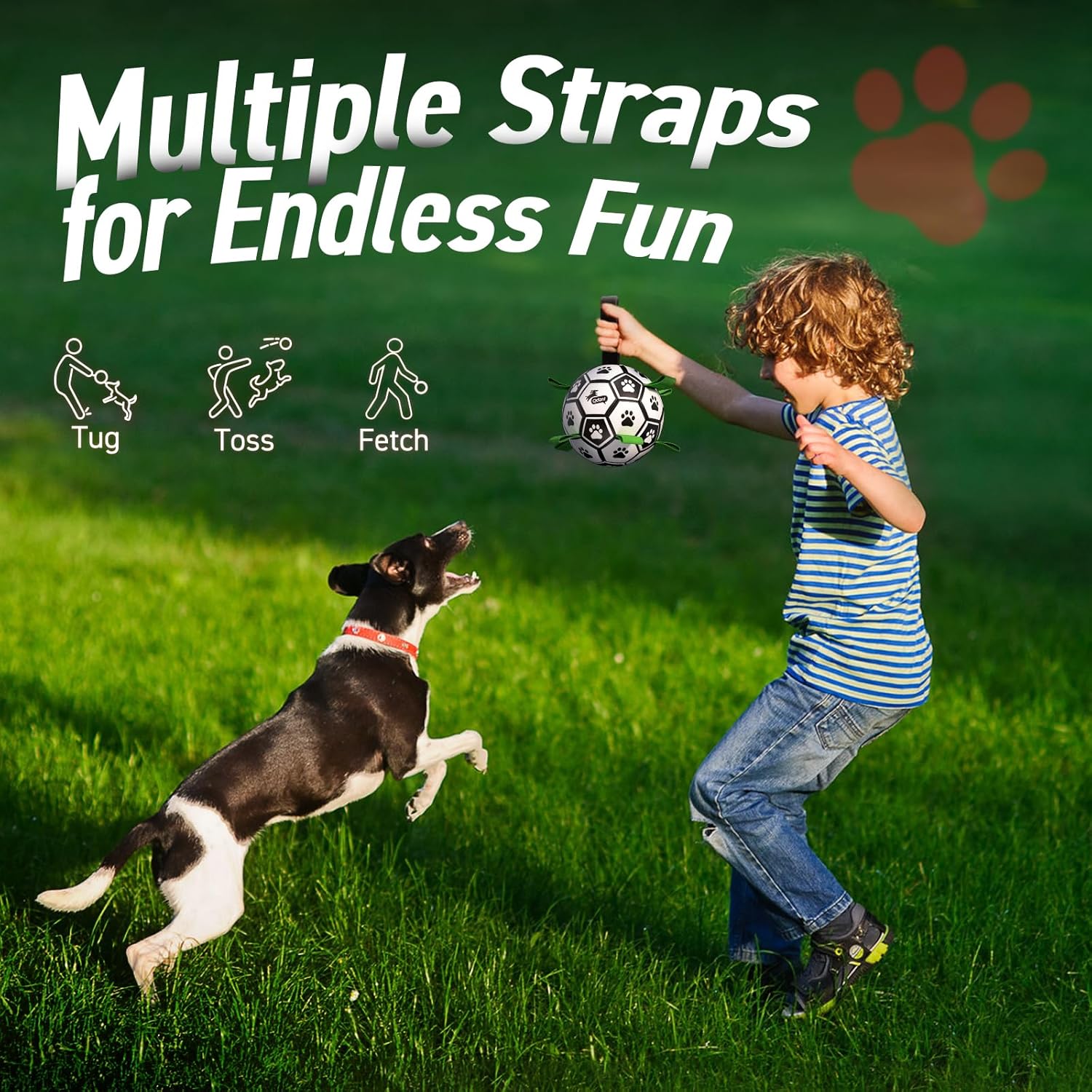 QDAN - Pelota de fútbol con correas para perros, juguetes interacti...