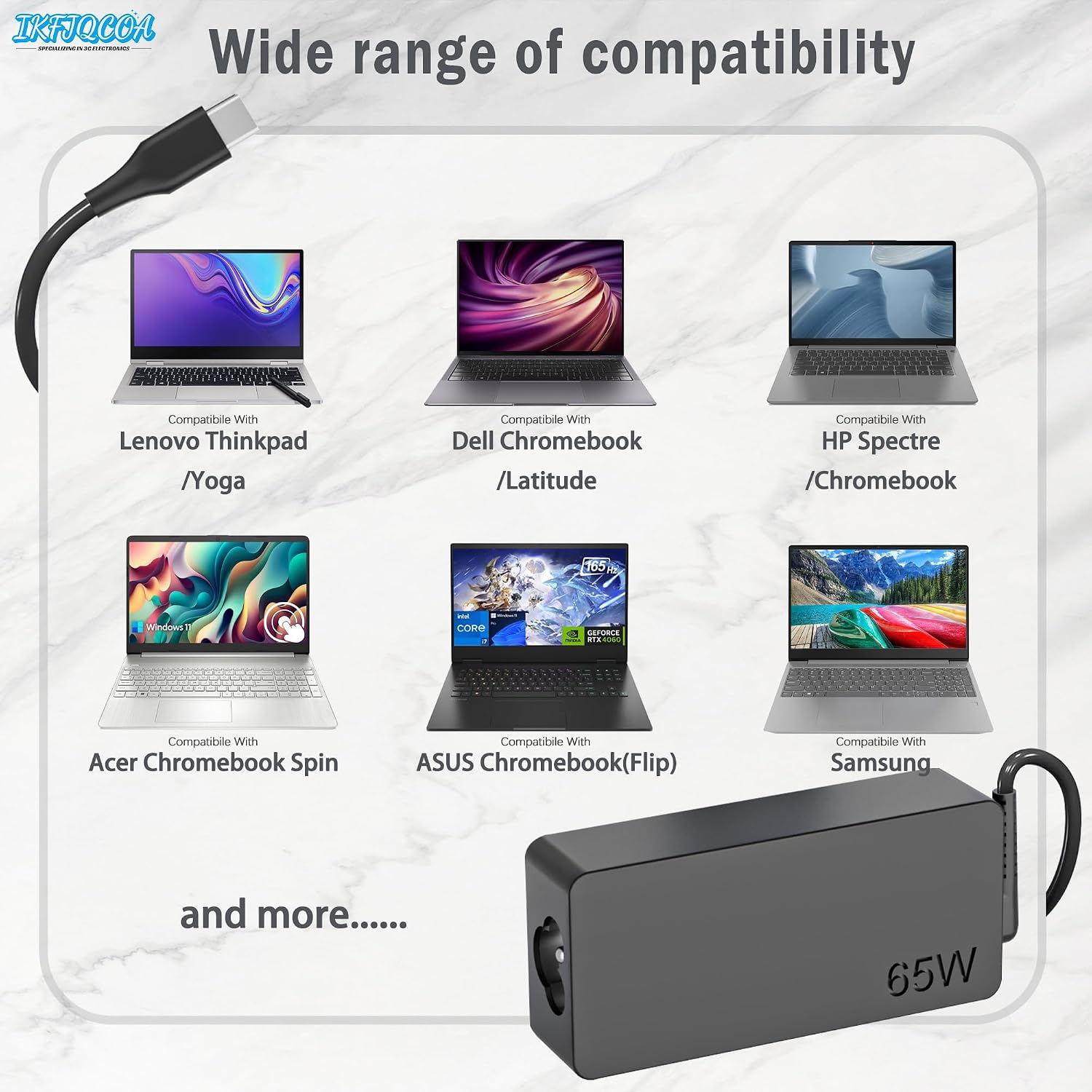 IKFJQCOA Cargador USB C de 65 W y 45 W para laptop compatible con L...