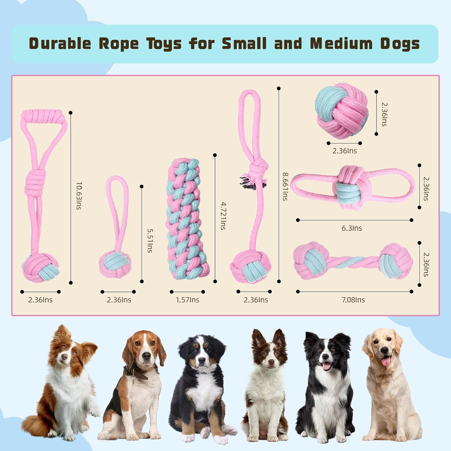 DSUMD Paquete de 7 juguetes de cuerda para perros, juguetes interac...