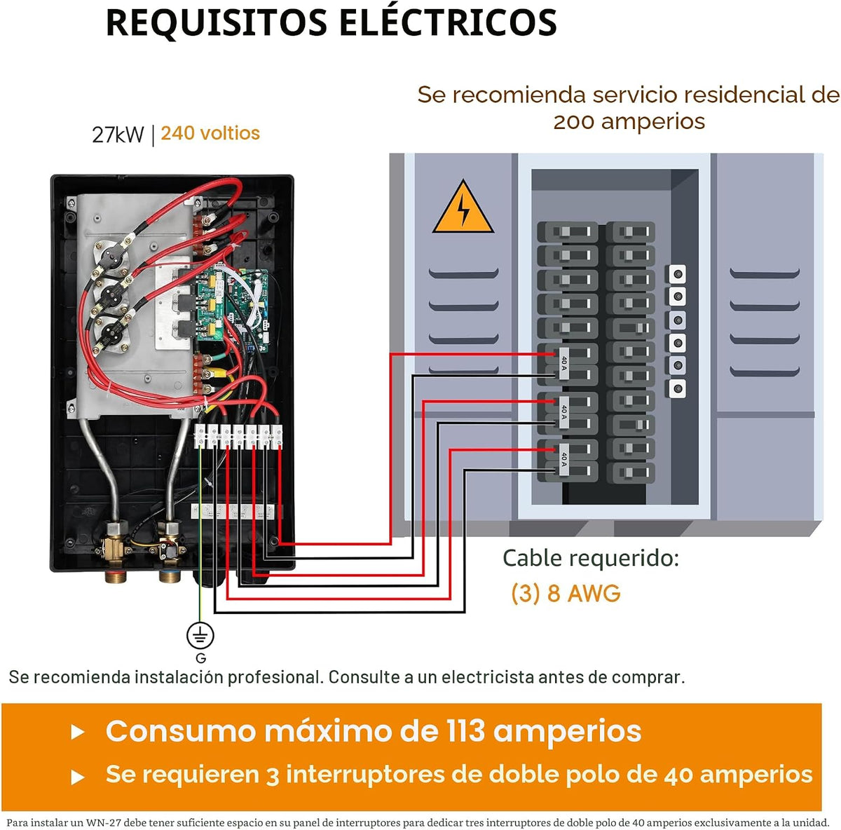 WINTEMP 27kW calentador de agua eléctrico sin tanque 240V ETL certi...
