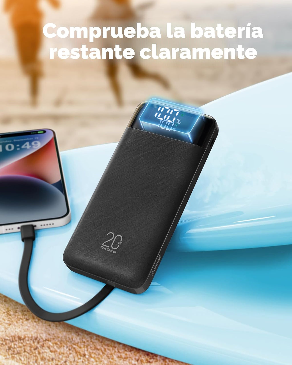 Charmast - Cargador portátil de 20000 mAh con cables incorporados,...