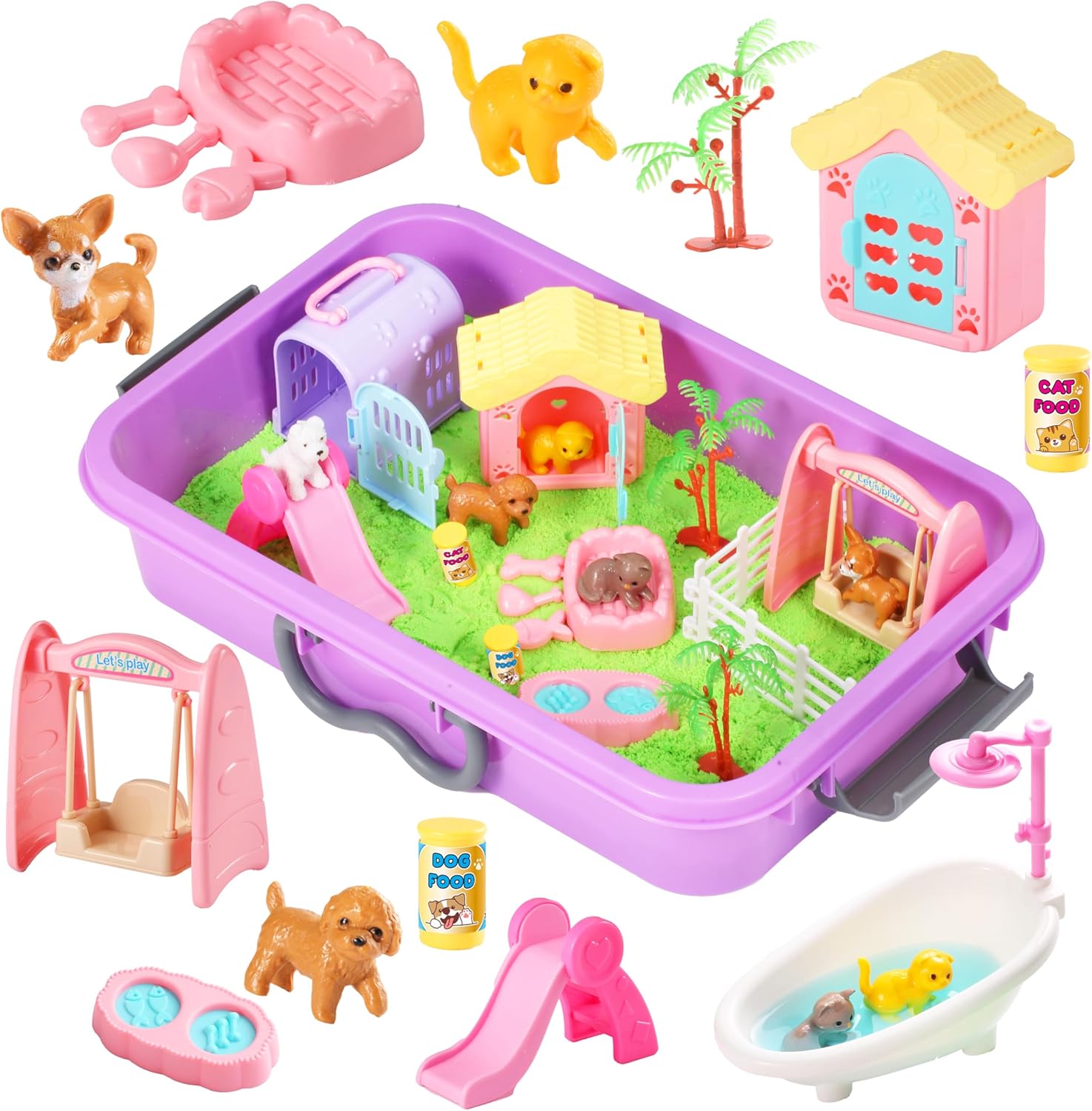 Carolart Contenedor sensorial para mascotas, caja de arena para per...
