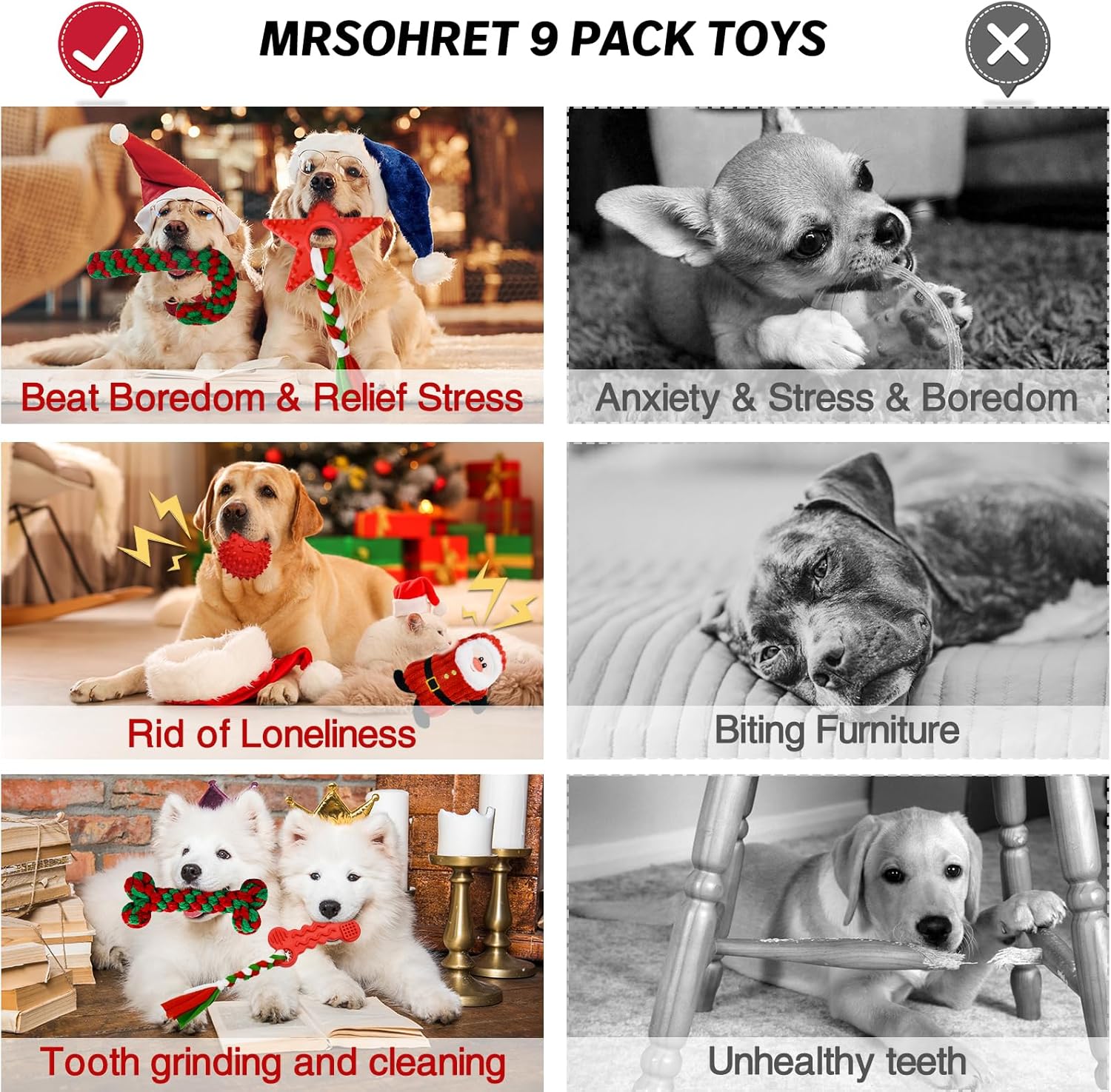 MRSOHRET Juguetes navideños para perros, paquete de 9 juguetes de c...