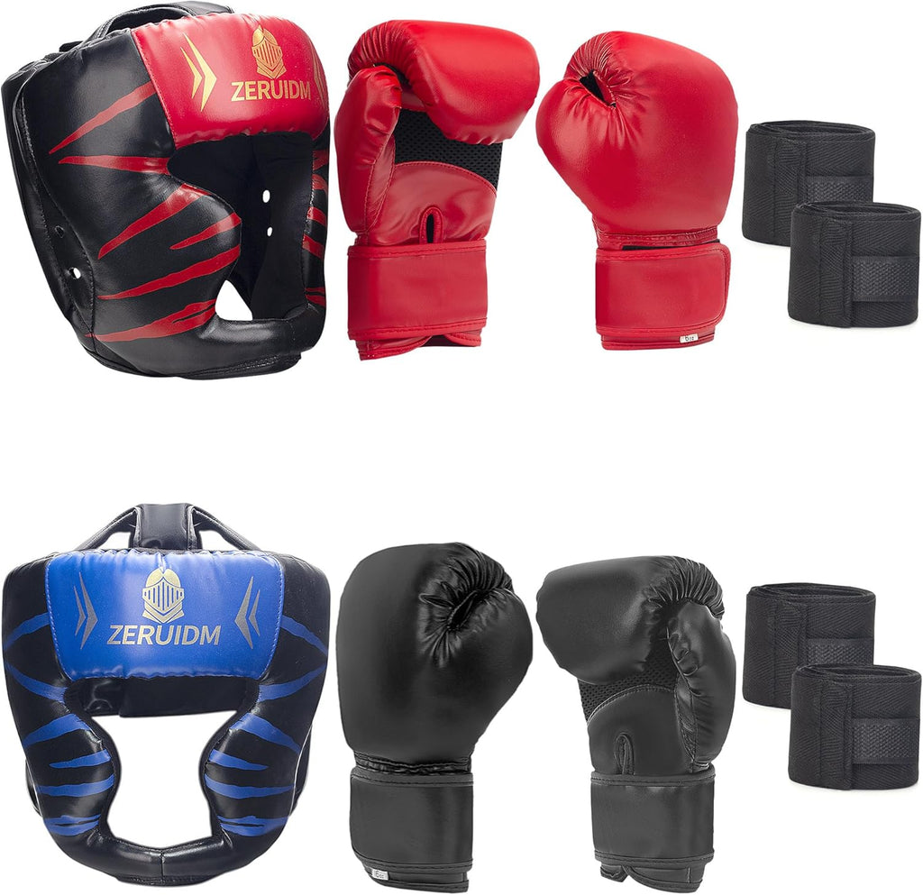 Juego de casco y guantes de boxeo 6 en 1, protector de cabeza de se...