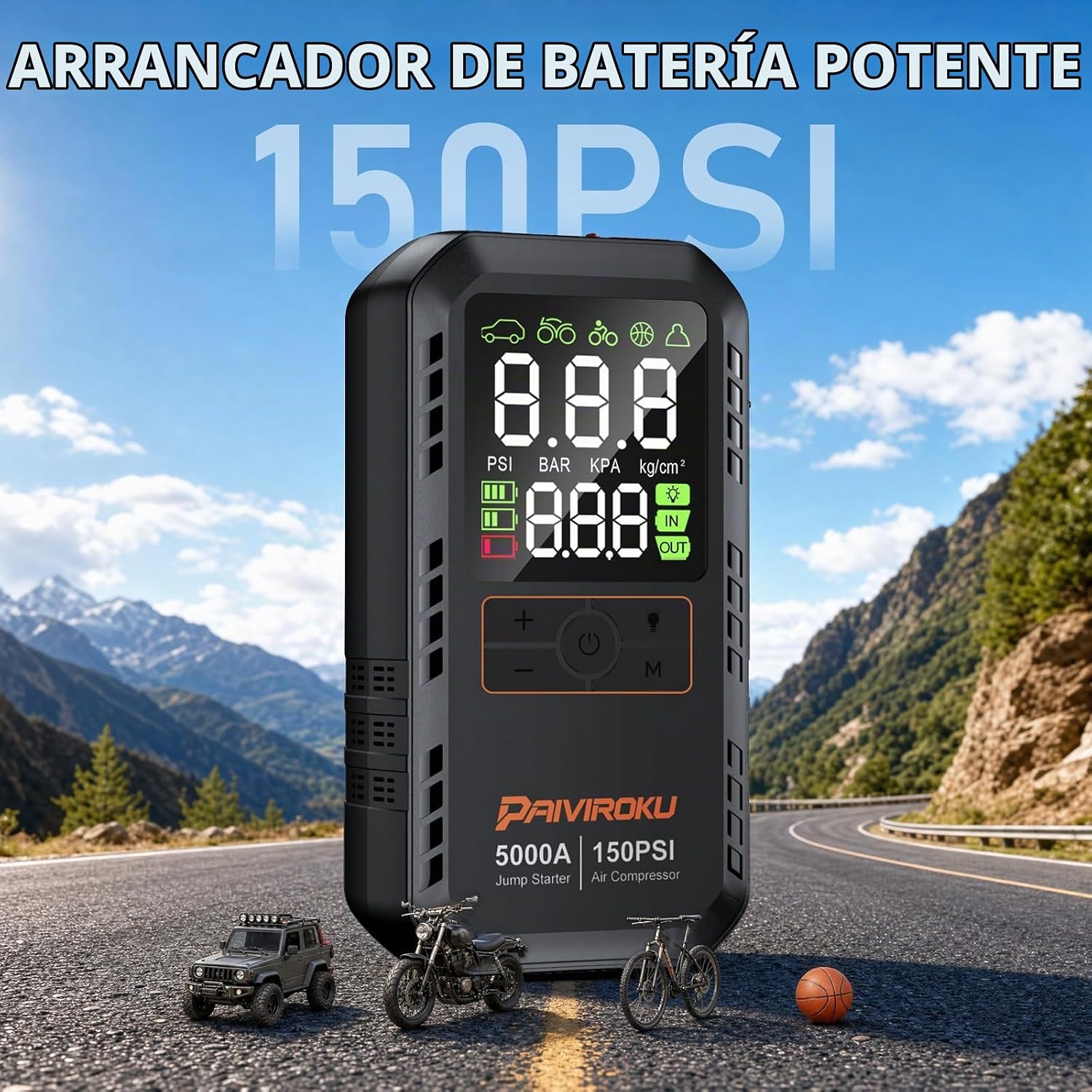 Arrancador de batería de coche de 5000 A con compresor de aire, arr...