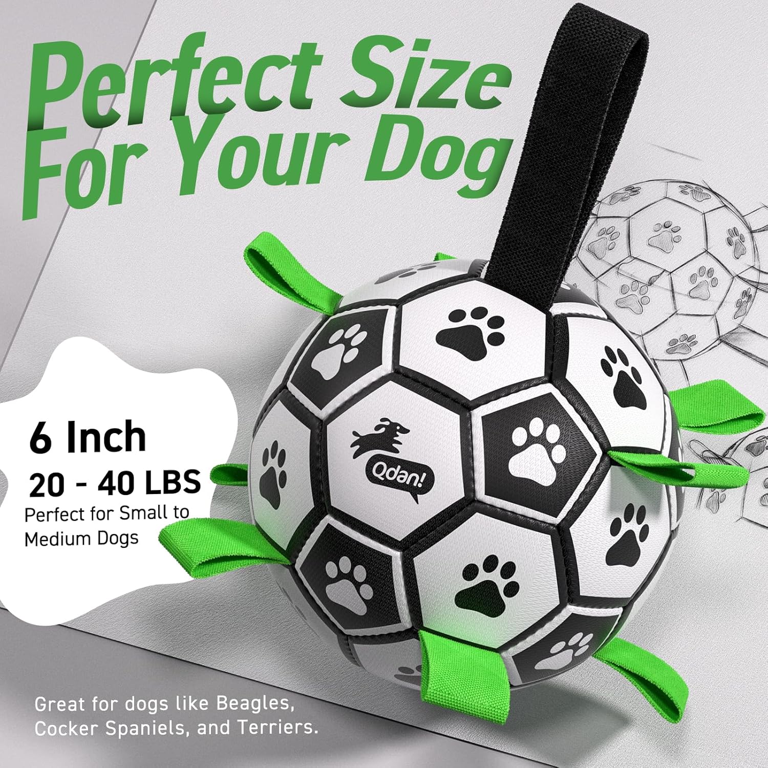 QDAN - Pelota de fútbol con correas para perros, juguetes interacti...