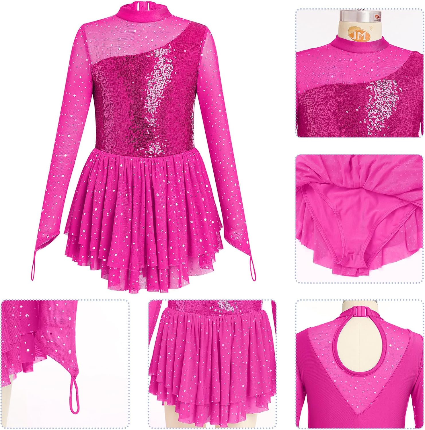 ODASDO Vestido de Patinaje Artístico para Niñas, Malla de Manga Lar...