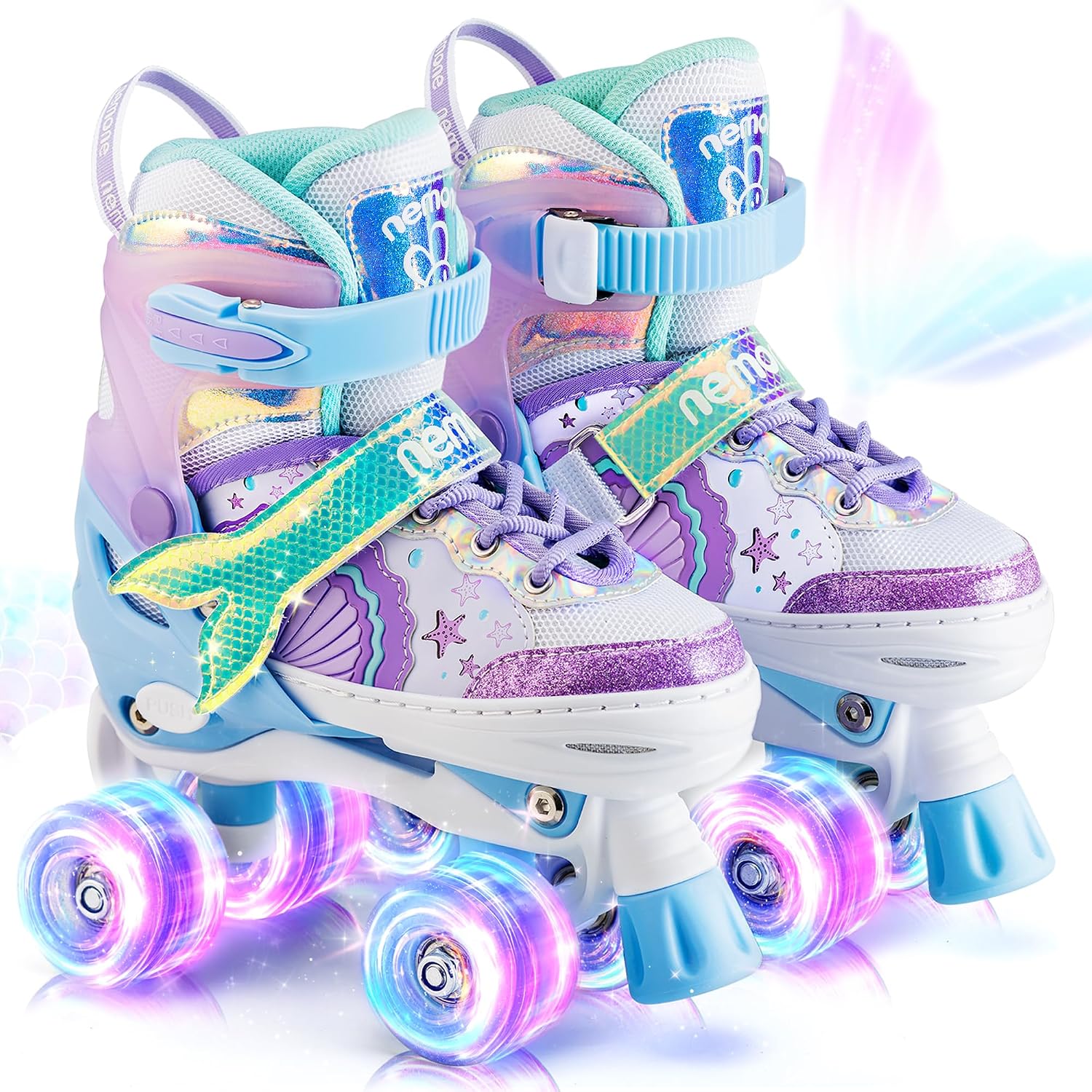 NEMONE - Patines de sirena con ruedas iluminadas y 4 tamaños ajusta...