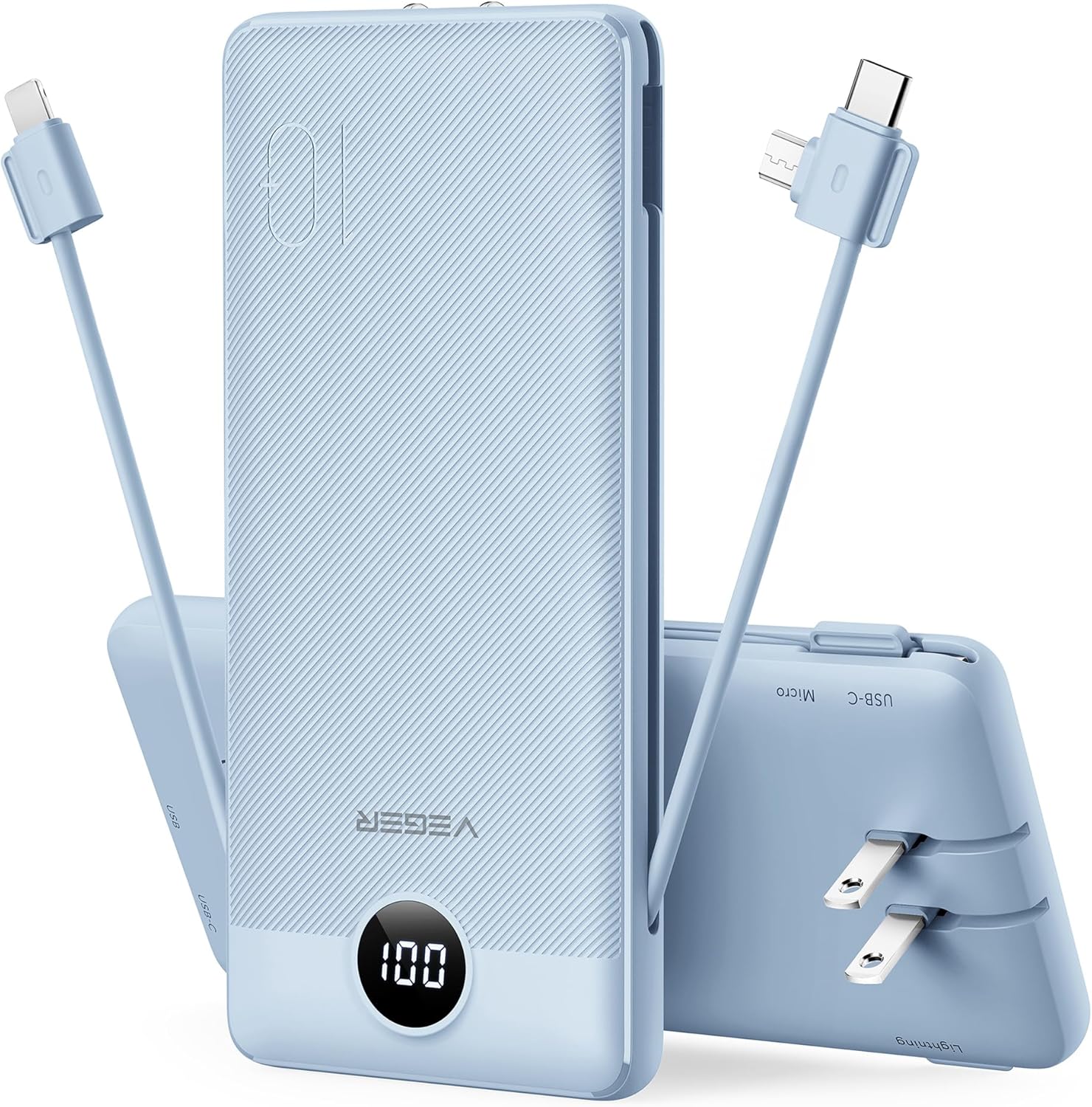 VEGER Cargador portátil para iPhone con cables integrados y enchufe...