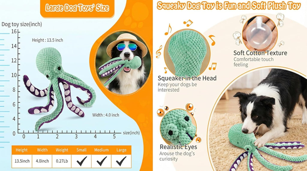 Pieza Paw-FECT - Juguetes grandes y duraderos chirriantes de pulpo...