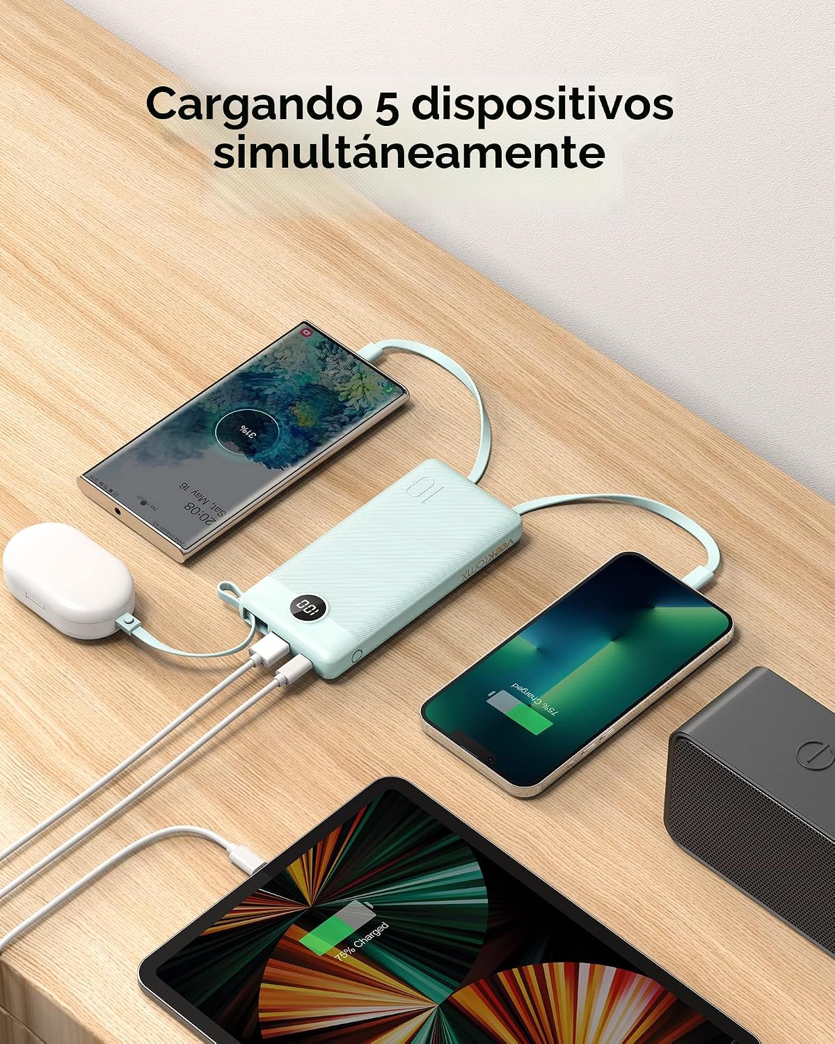 VEEKTOMX Cargador portátil de 10000 mAh con cables integrados, carg...