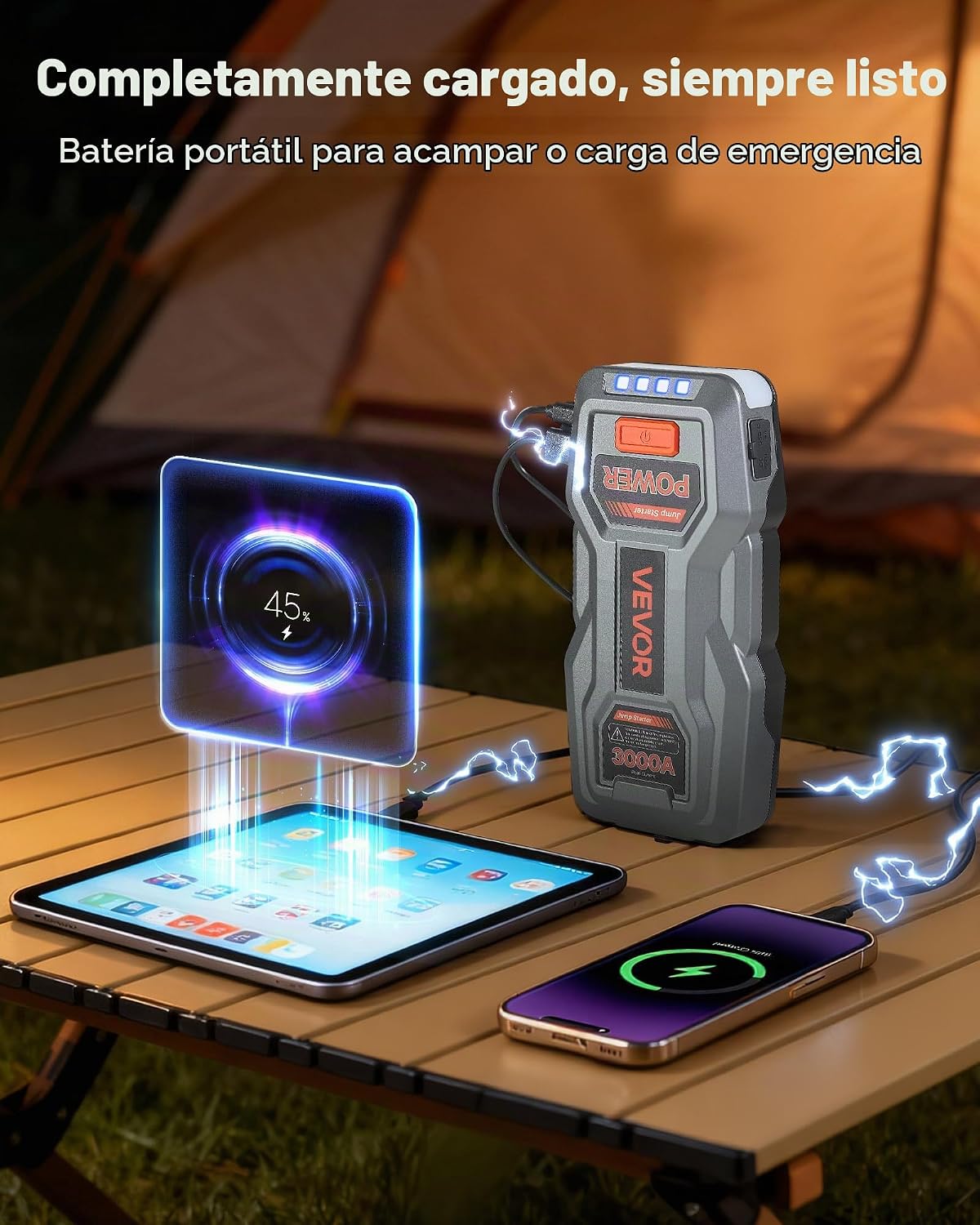 VEVOR Arrancador de salto, pico de 3000 A, paquete de batería de ar...
