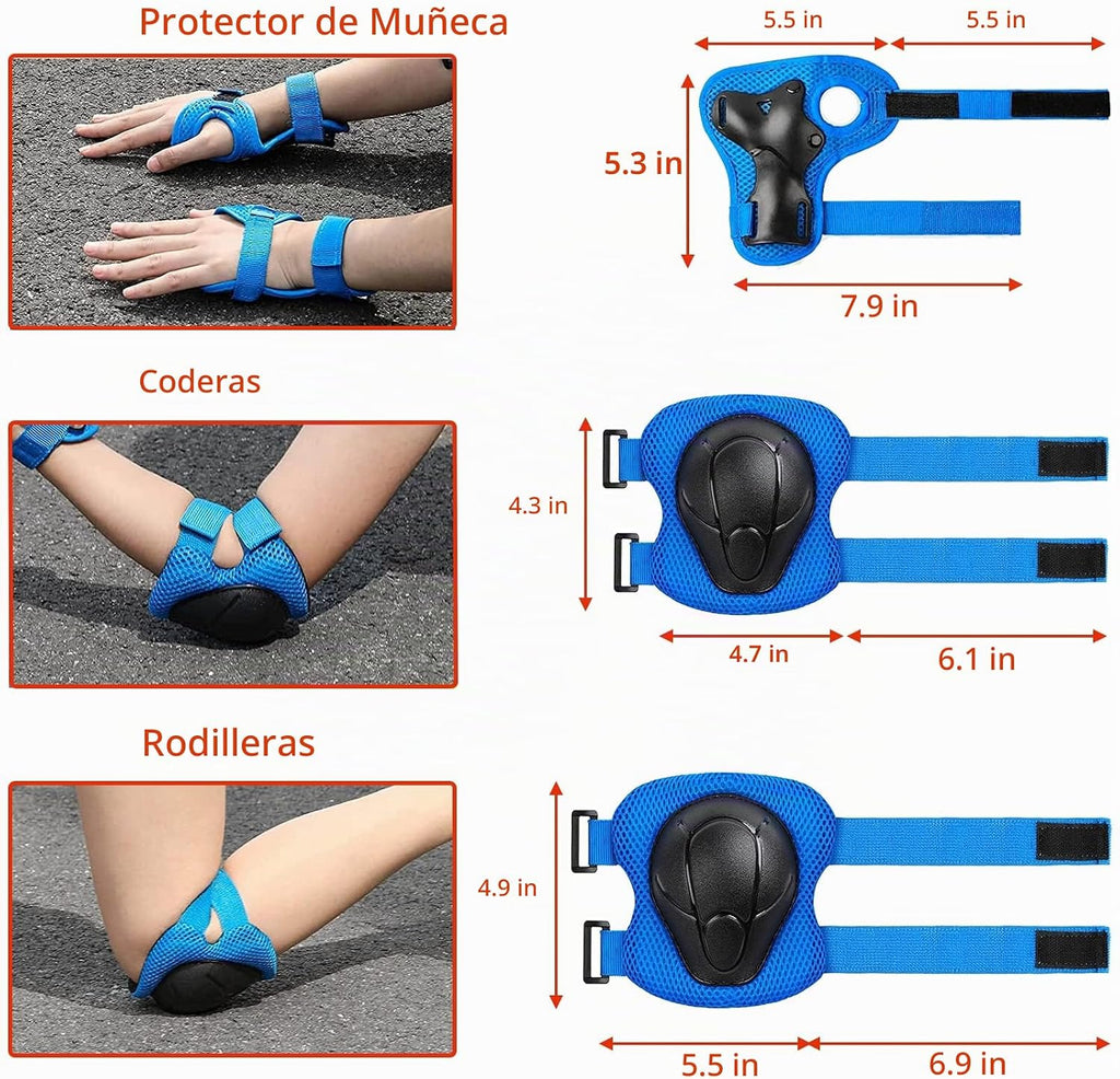 Juego de casco para niños con rodilleras, coderas y muñequeras, cas...