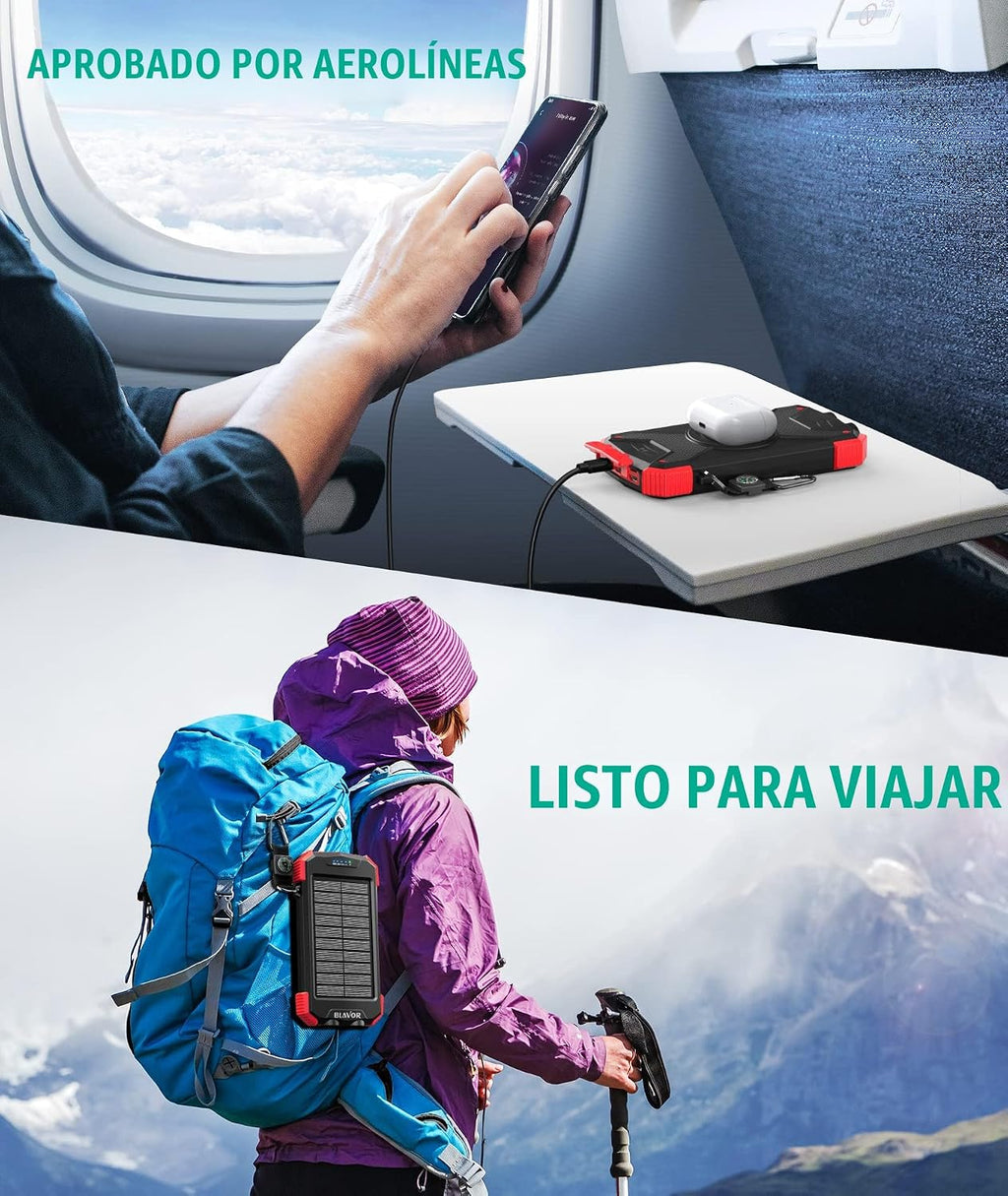Blavor - Paquete de batería externa solar, cargador inalámbrico Qi...