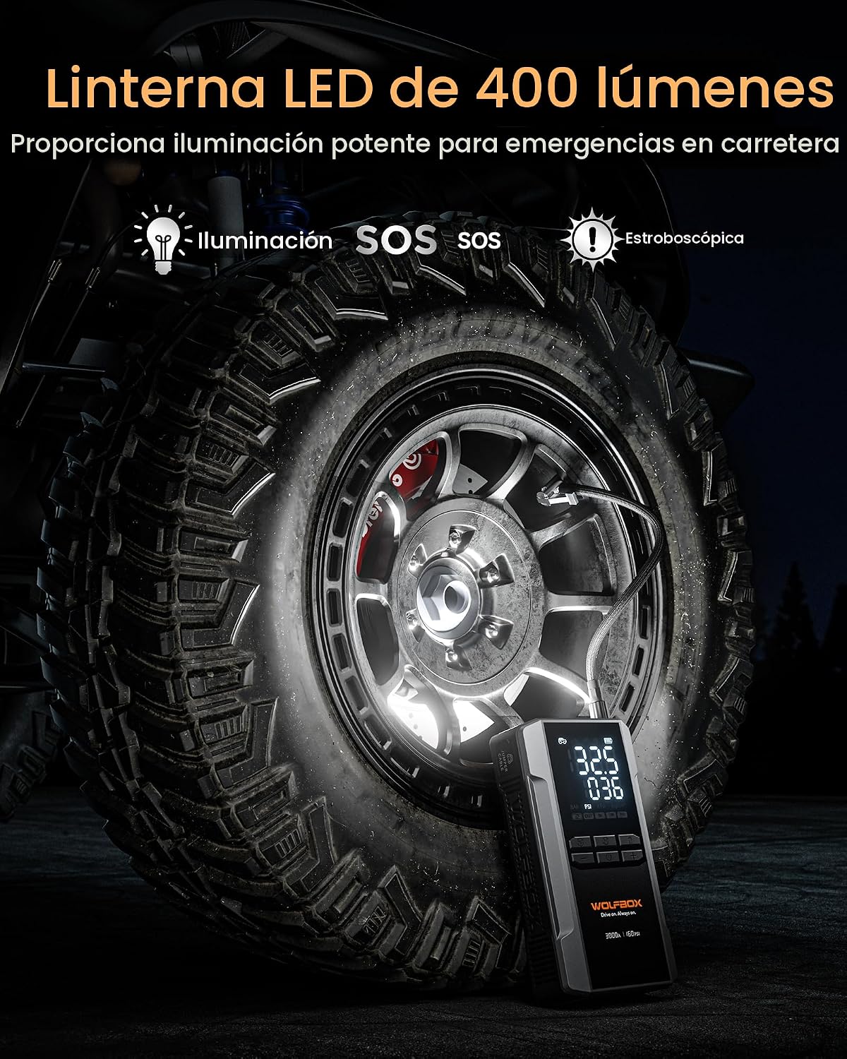 WOLFBOX MV16A 3000A Arrancador de salto con compresor de aire, bate...