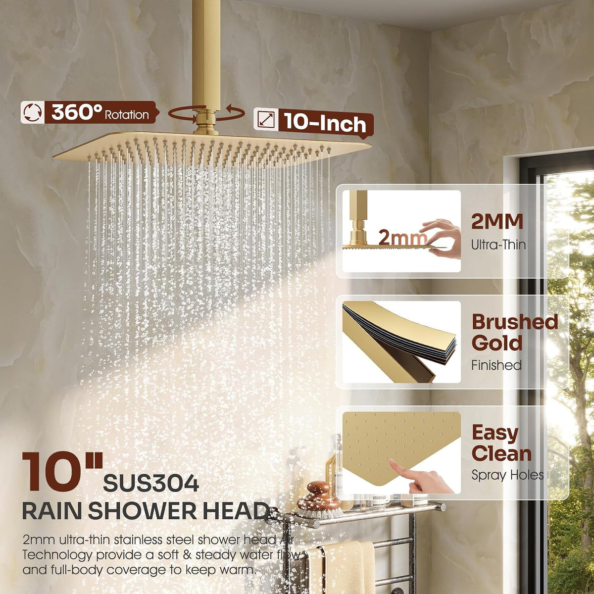 HoliSpa Sistema de ducha de montaje en techo con cabezal de lluvia...
