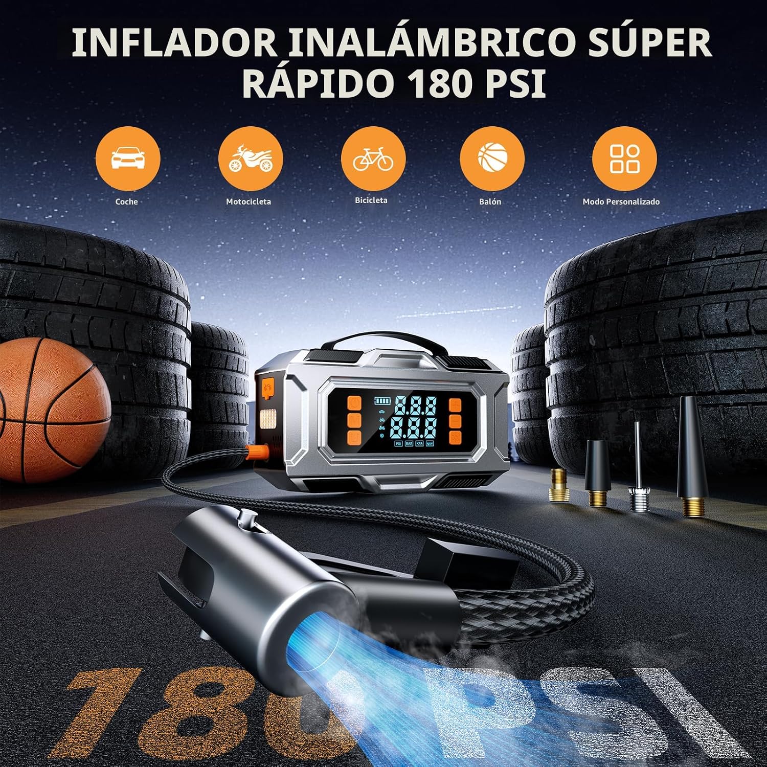 Arrancador auxiliar 8000A con compresor de aire, inflador de neumát...