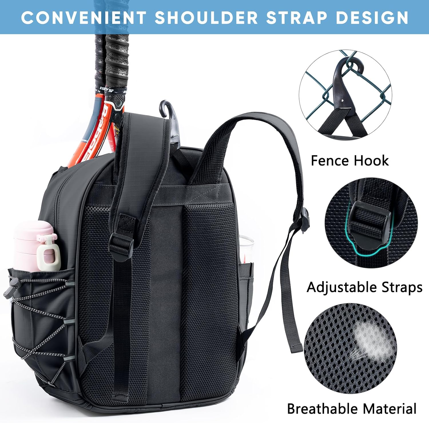 SPORJET Mochila de Tenis con Soporte para 2 Raquetas, Bolsa de Raqu...
