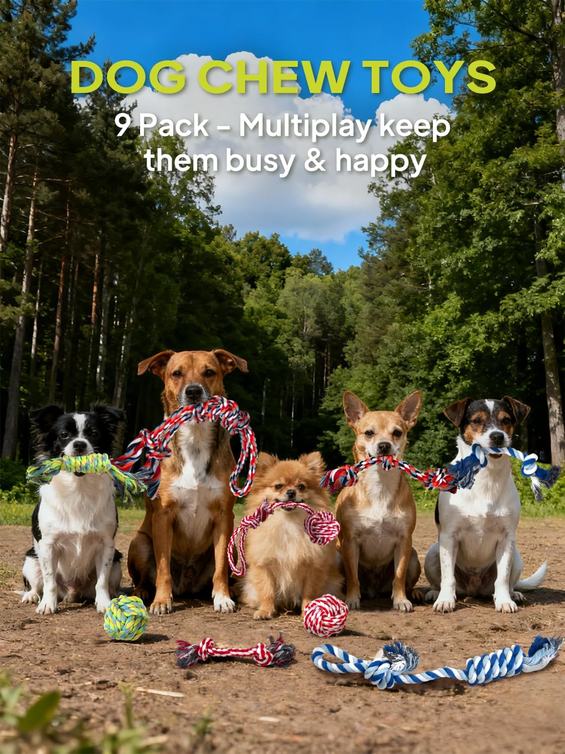 TwoEar Paquete de 9 Juguetes de Cuerda para Perros \u2013 Juguetes...