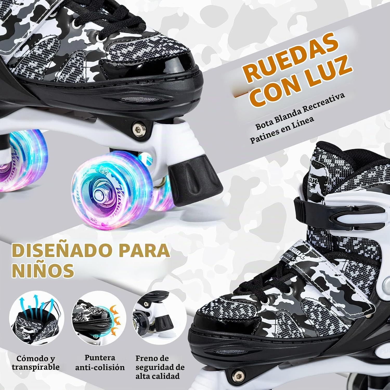 Kuxuan Skates - Patines ajustables de camuflaje para niños y niñas,...