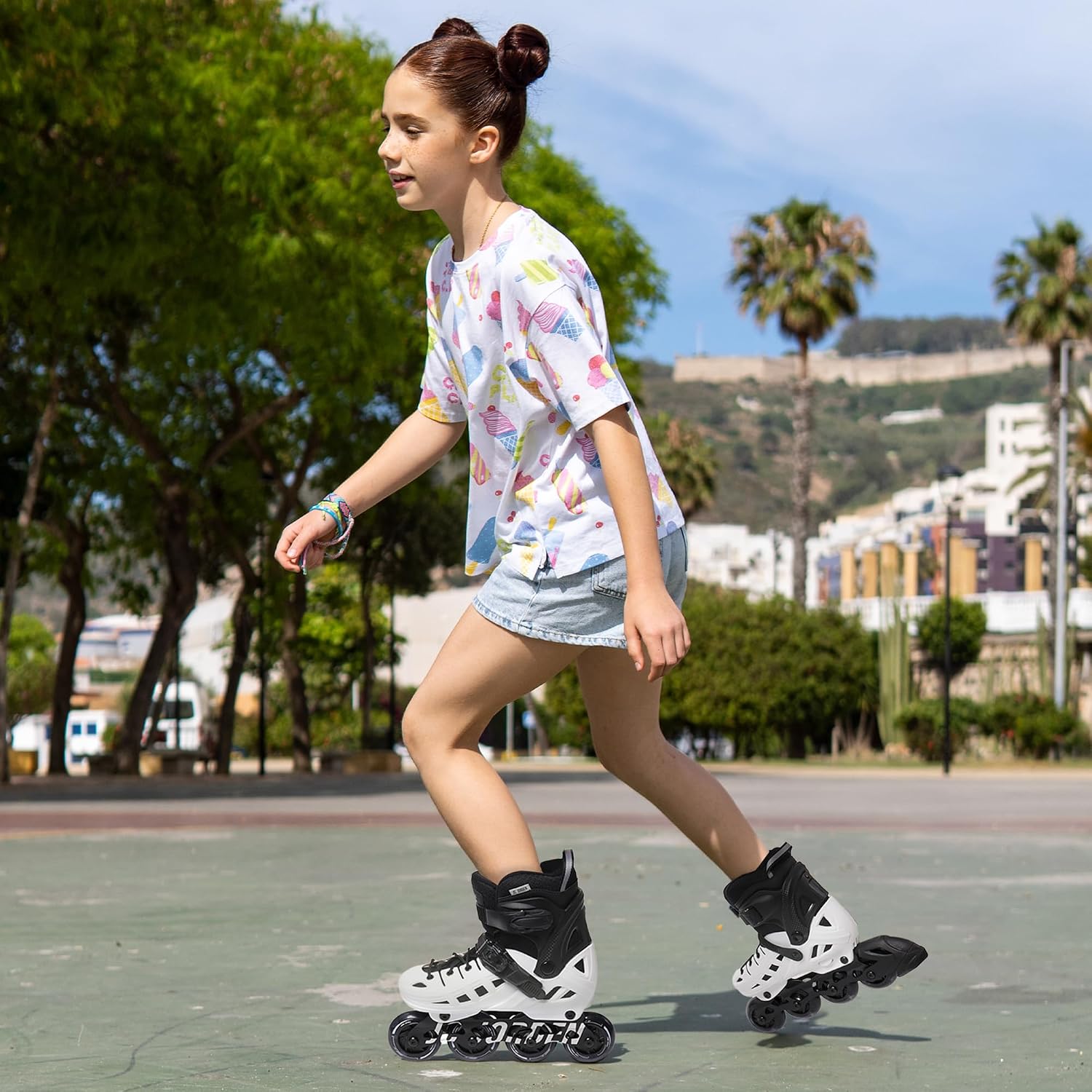 Patines en línea para niños y niñas, 4 tamaños ajustables con rueda...