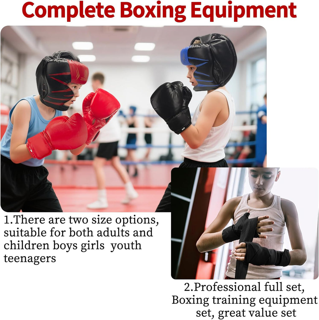 Juego de casco y guantes de boxeo 6 en 1, protector de cabeza de se...