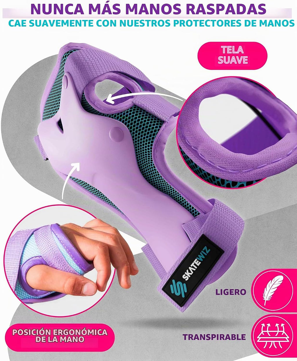 SKATEWIZ Juego de almohadillas de protección para patineta para niñ...