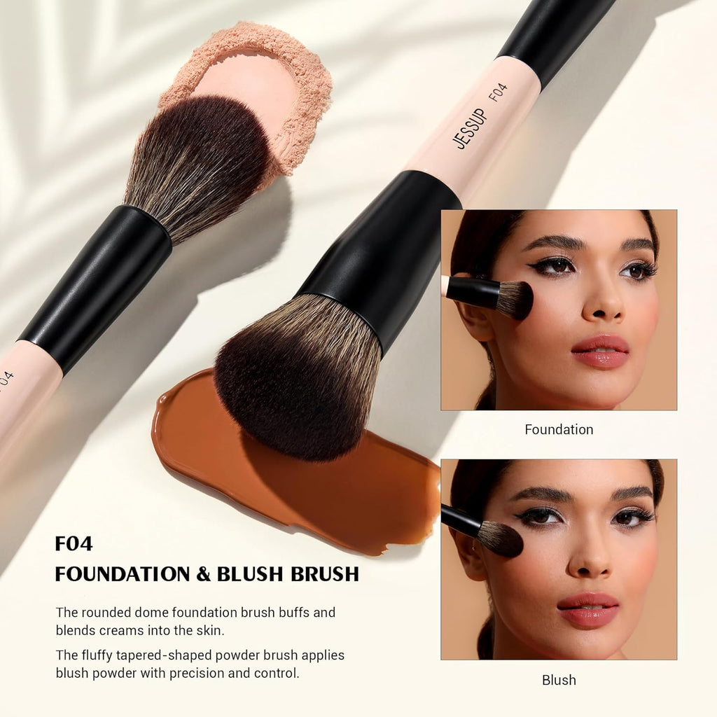 Jessup Juego de brochas de maquillaje facial de 3 piezas con doble...