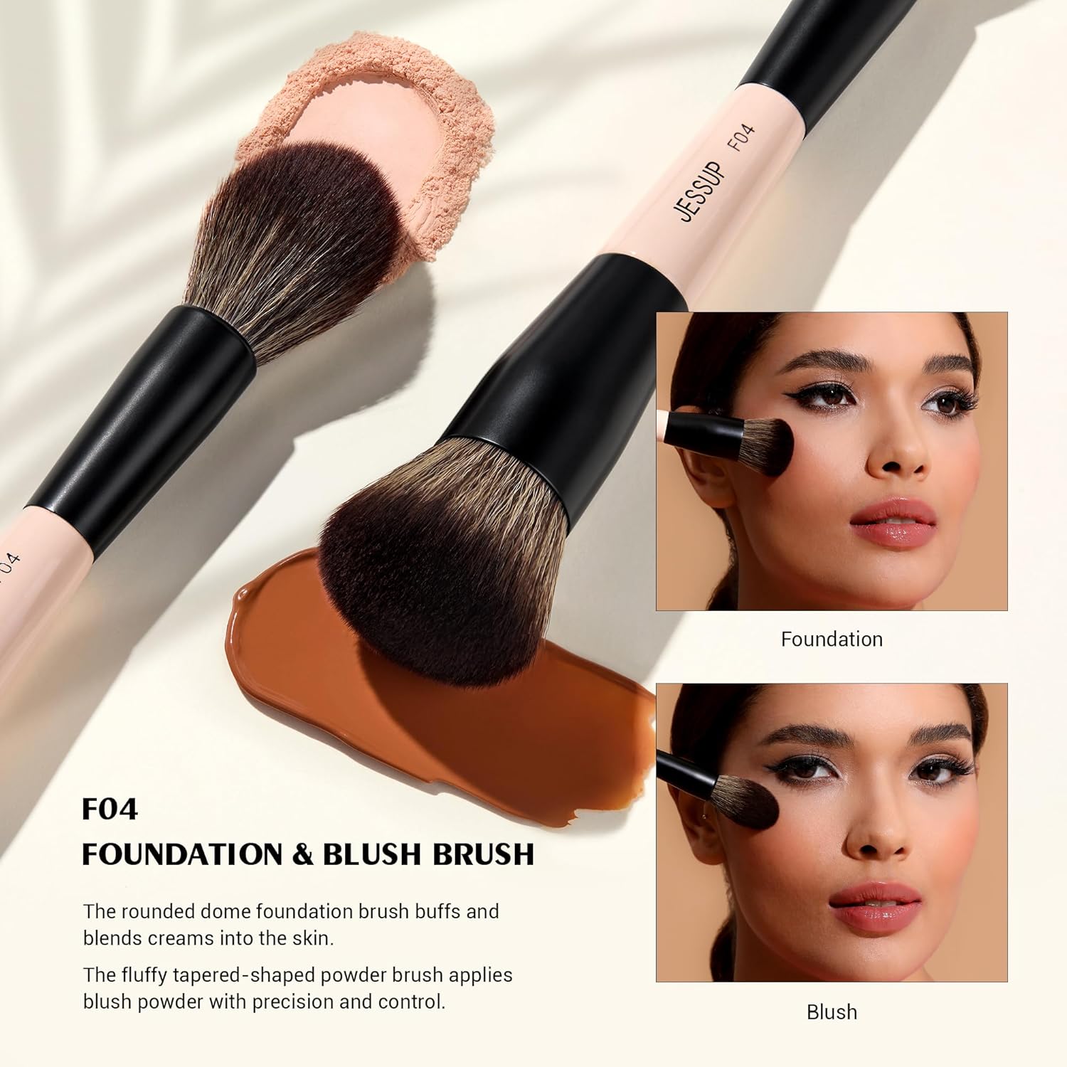 Jessup Juego de brochas de maquillaje facial de 3 piezas con doble...