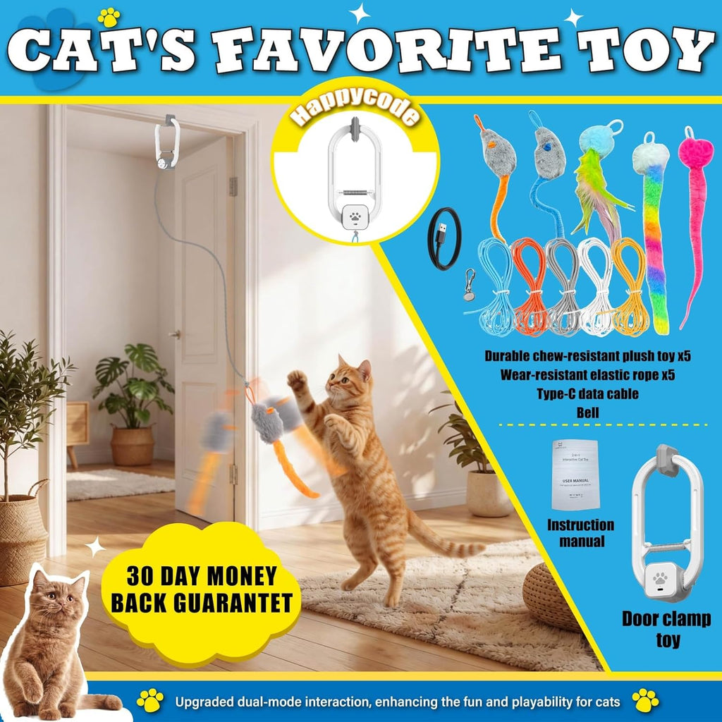HAPPYCODE Juguete interactivo para gatos, juguete eléctrico recarga...
