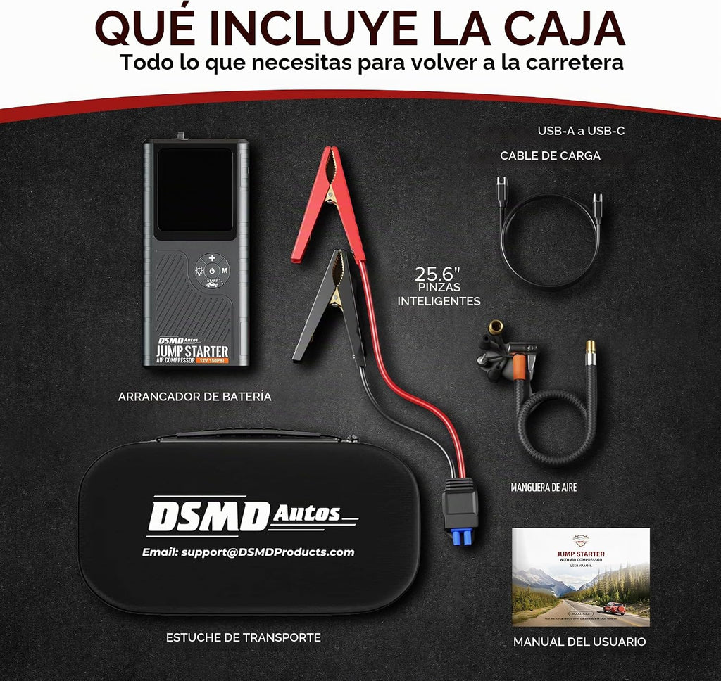 Arrancador de salto con compresor de aire, amplificador de batería...