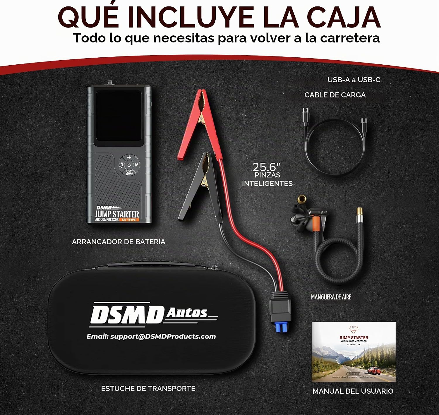 Arrancador de salto con compresor de aire, amplificador de batería...