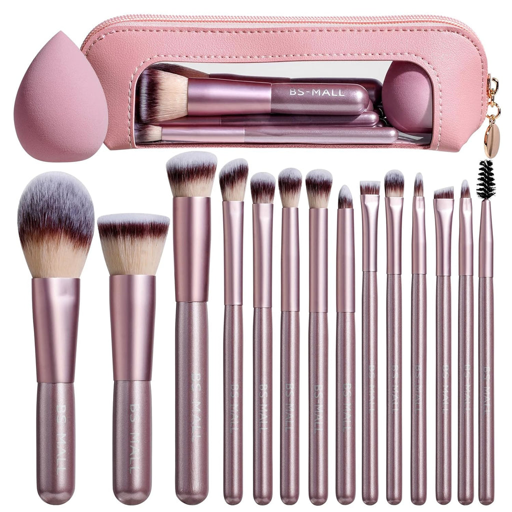 BS-MALL Juego de 14 brochas de maquillaje con 1 esponja de maquilla...