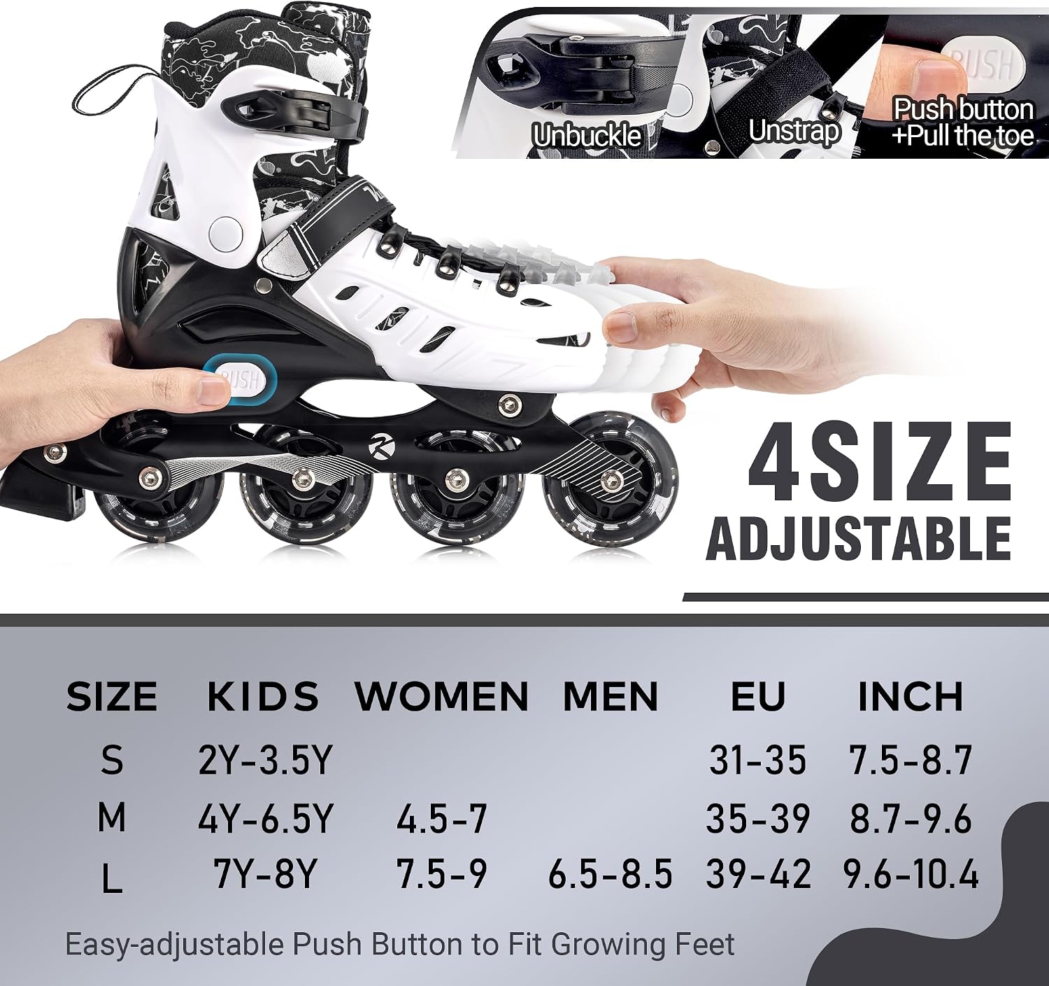 Kuxuan skates Patines en línea ajustables para niños, jóvenes y adu...