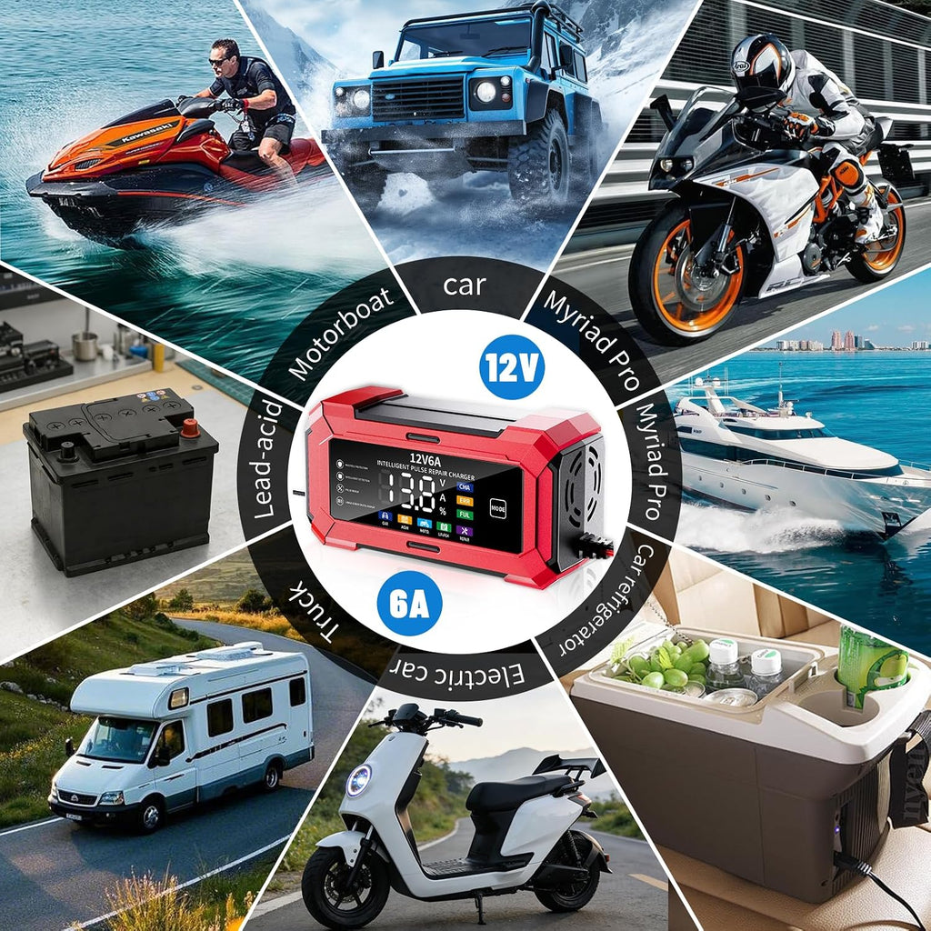 Cargador de batería inteligente de coche de 12 V con pantalla LCD,...