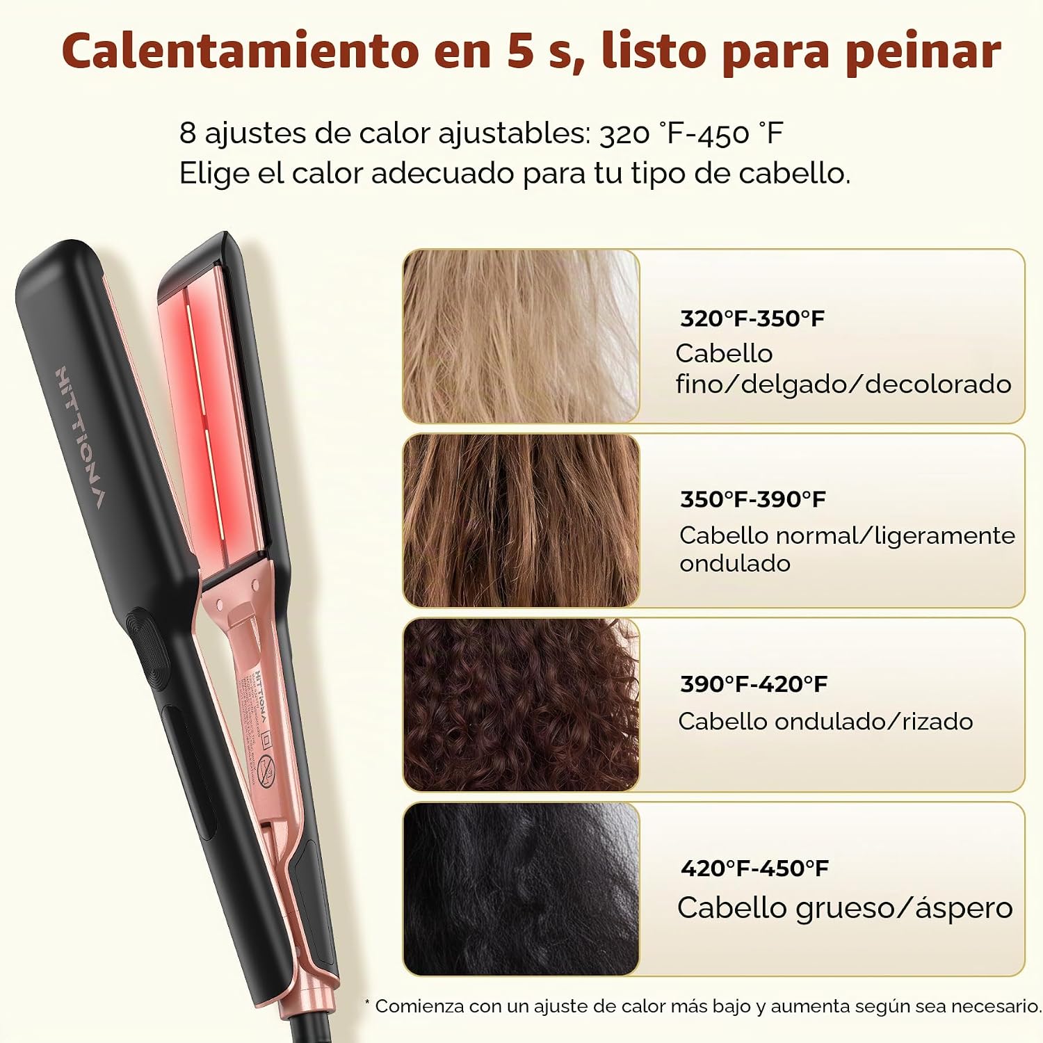 HITTIONA Plancha de pelo iónica de cerámica infrarroja con vibració...