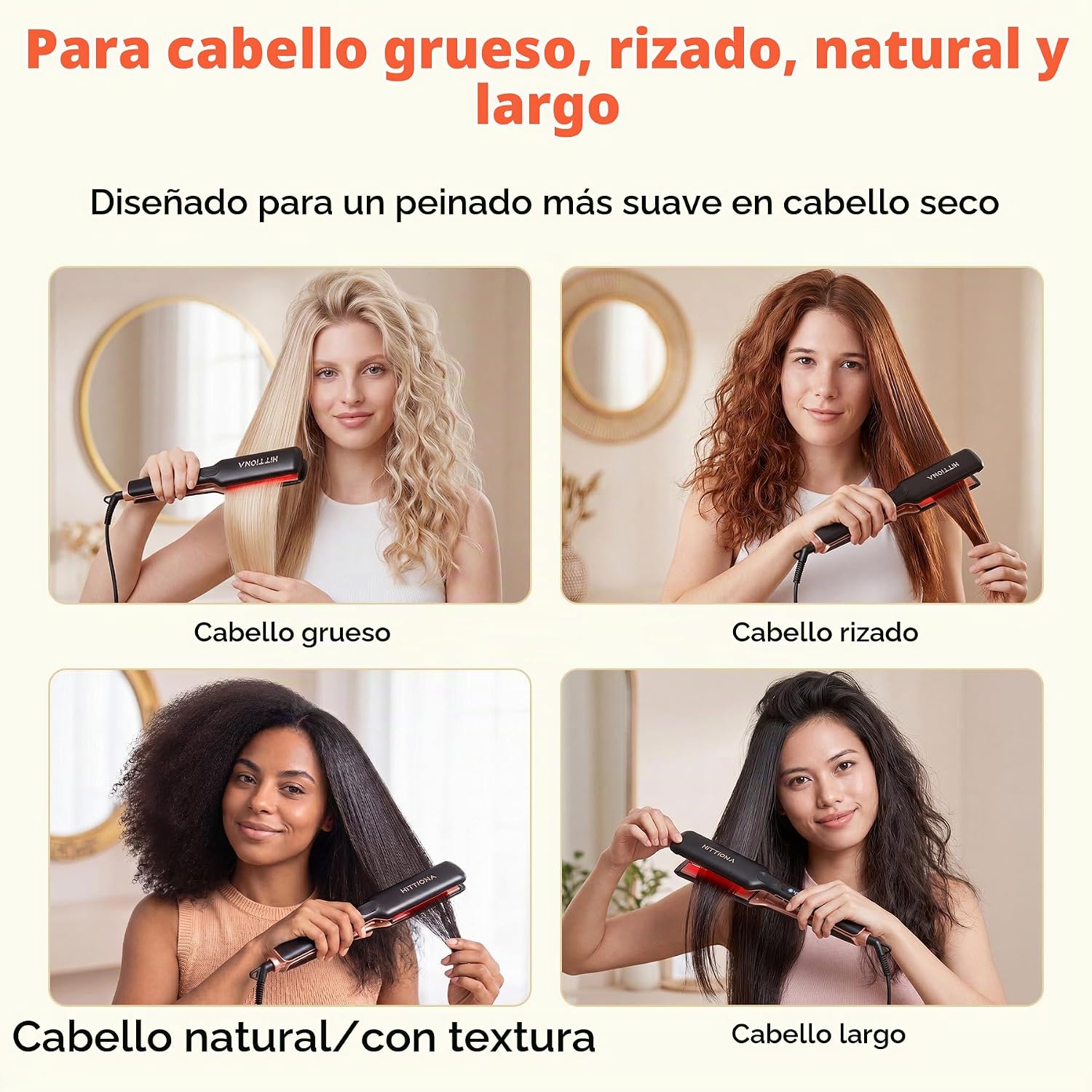 HITTIONA Plancha de pelo iónica de cerámica infrarroja con vibració...