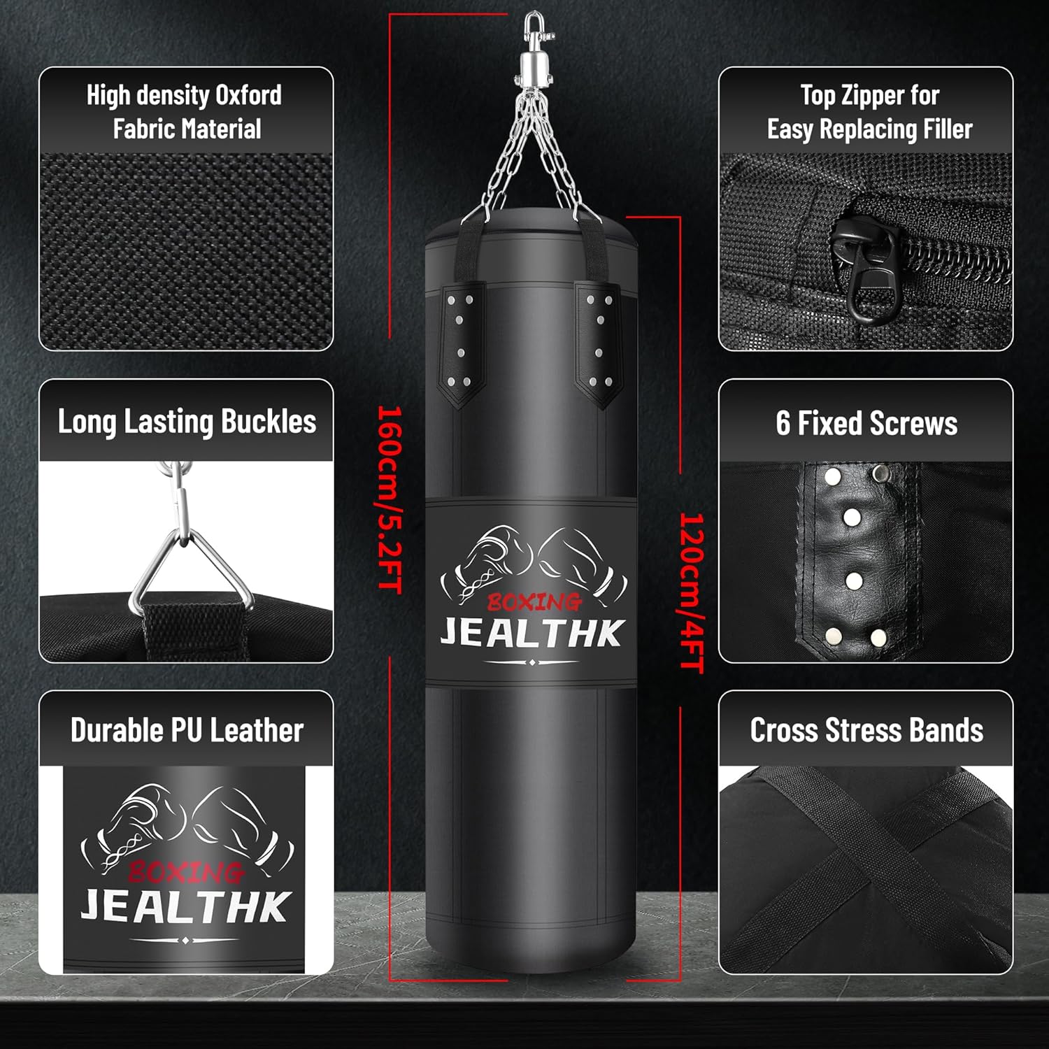 Jealthk Juego de sacos de boxeo pesados de 4 pies para adultos, equ...