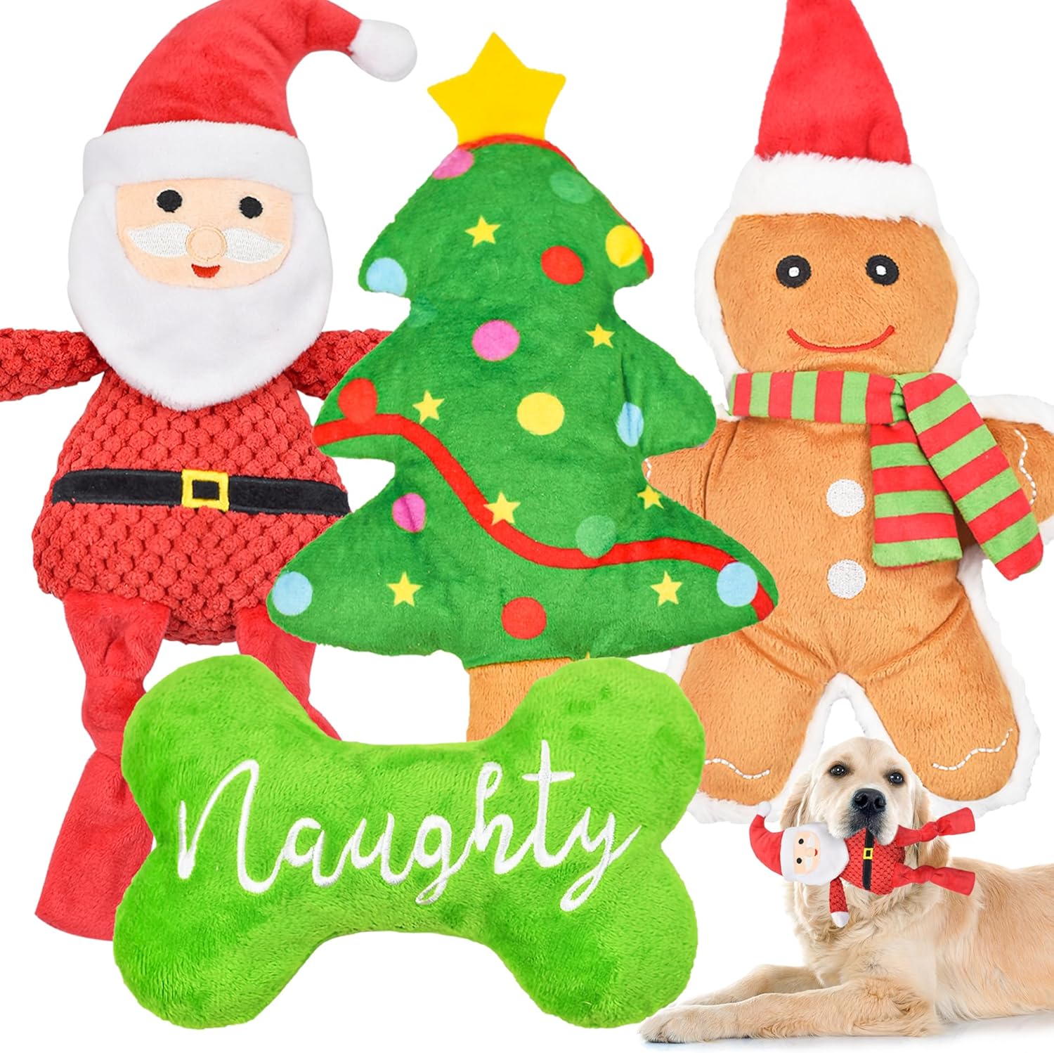 LECHONG Juguetes de Navidad para perros, 4 juguetes chirriantes par...