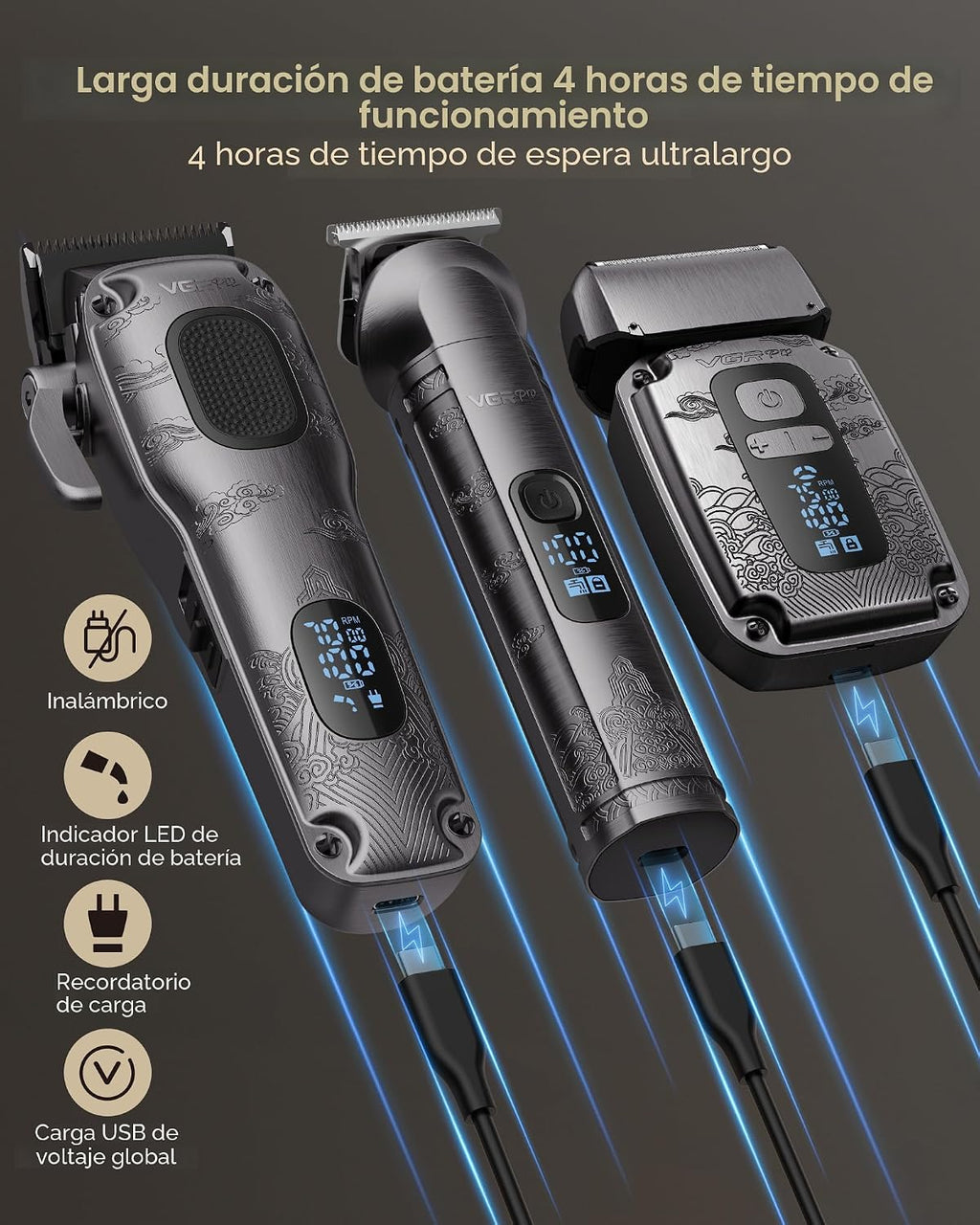 Vgrpro Juego de cortapelos y recortadores para hombres profesional,...