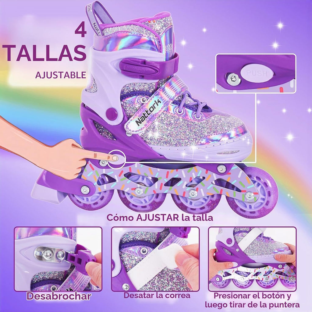 Nattork Inline Skates for Girls Kids, Adjustable Blades Roller Skat...