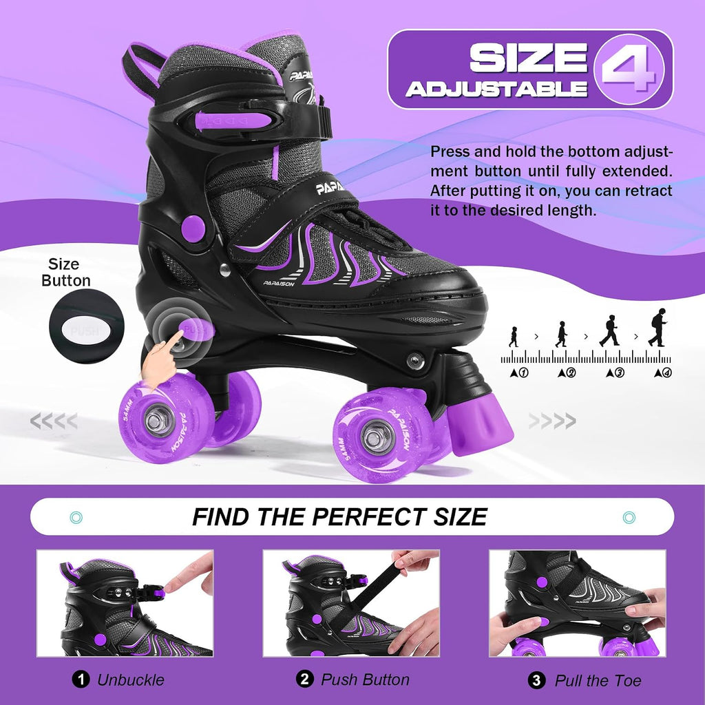 PAPAISON Patines de ruedas para niñas de 8 a 12 años, talla ajustab...