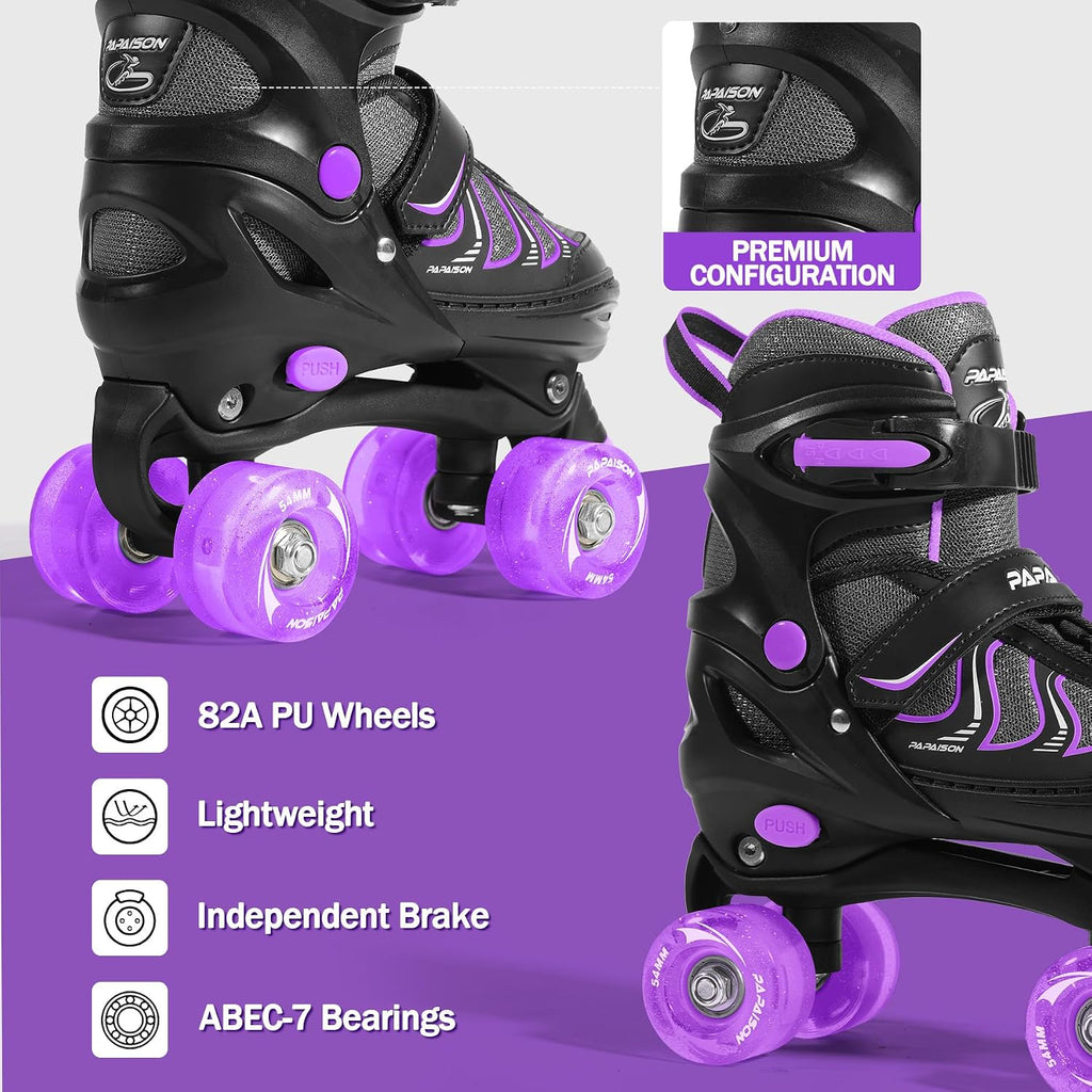 PAPAISON Patines de ruedas para niñas de 8 a 12 años, talla ajustab...