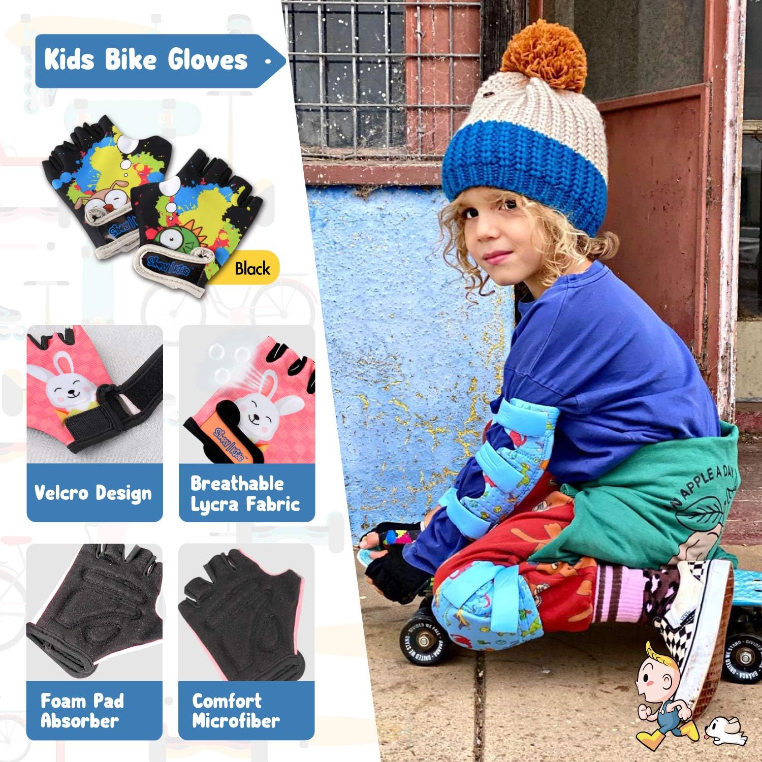Rodilleras y coderas para niños de estilo suave con guantes de bici...