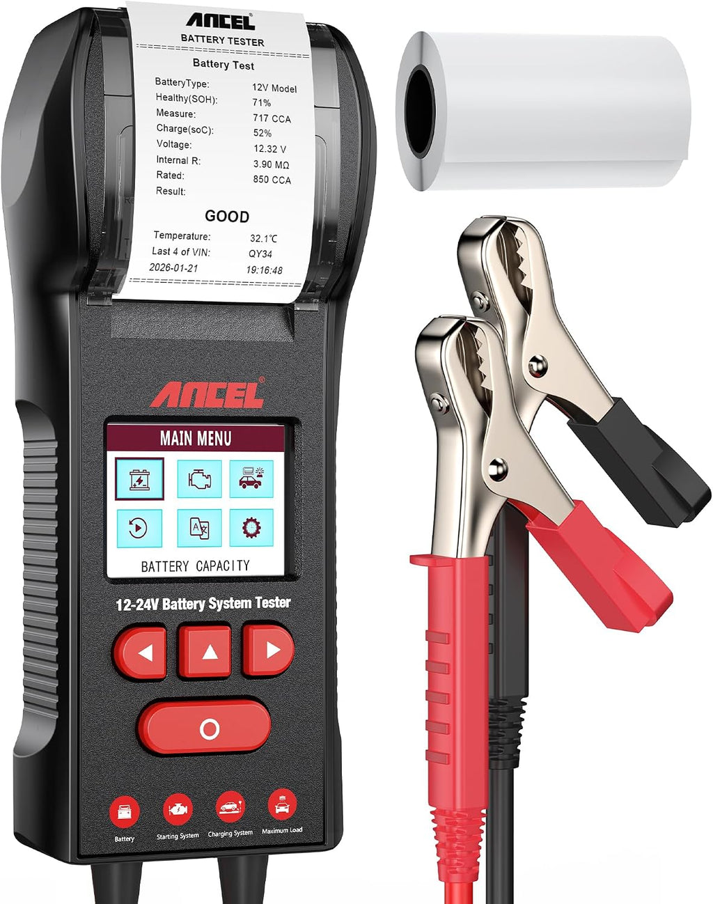 ANCEL BST600 - Probador de batería de coche con impresora - 12V\/24...